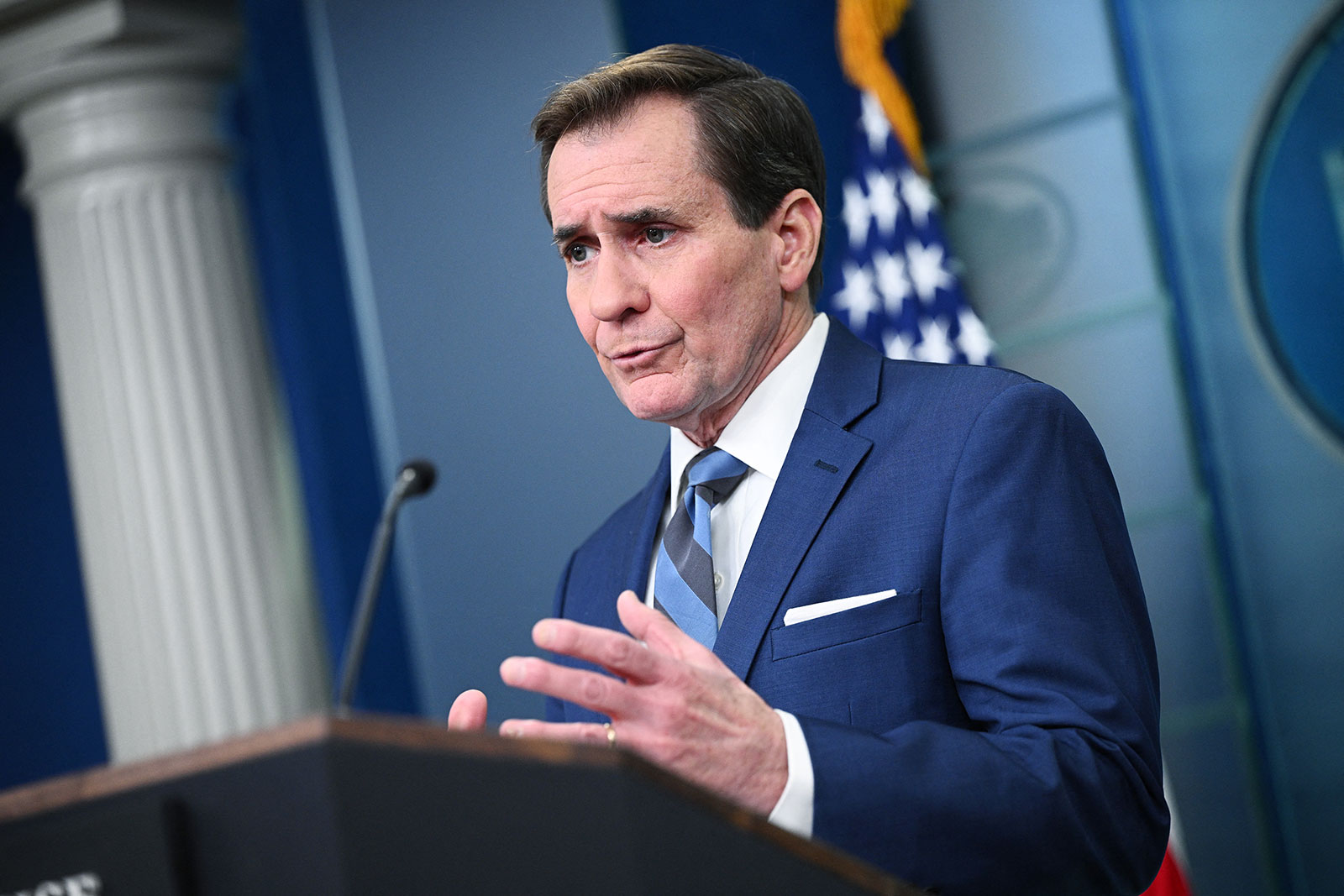 US National Security Councilspokesman John Kirby speaks during the daily briefing at the White House in Washington, DC, on Wednesday, January 31.