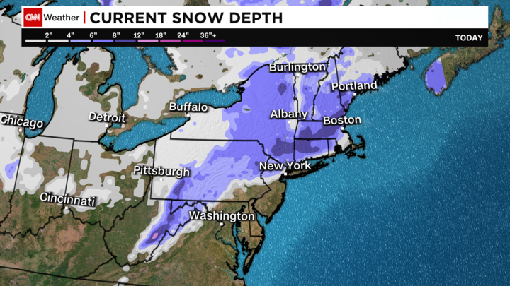 Snow depth across the Northeast as of January 9. Areas where rain combines with warmer temperatures to melt snow could amplify the flood threat.