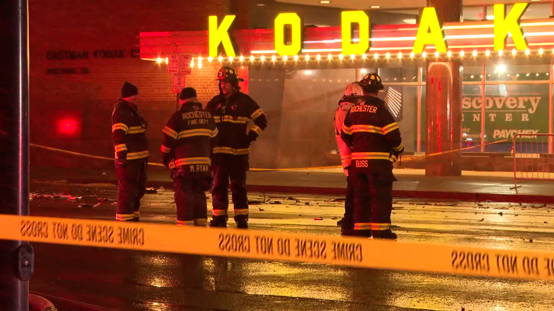 Members of the Rochester Fire Department work the scene in Rochester, New York, on Monday.