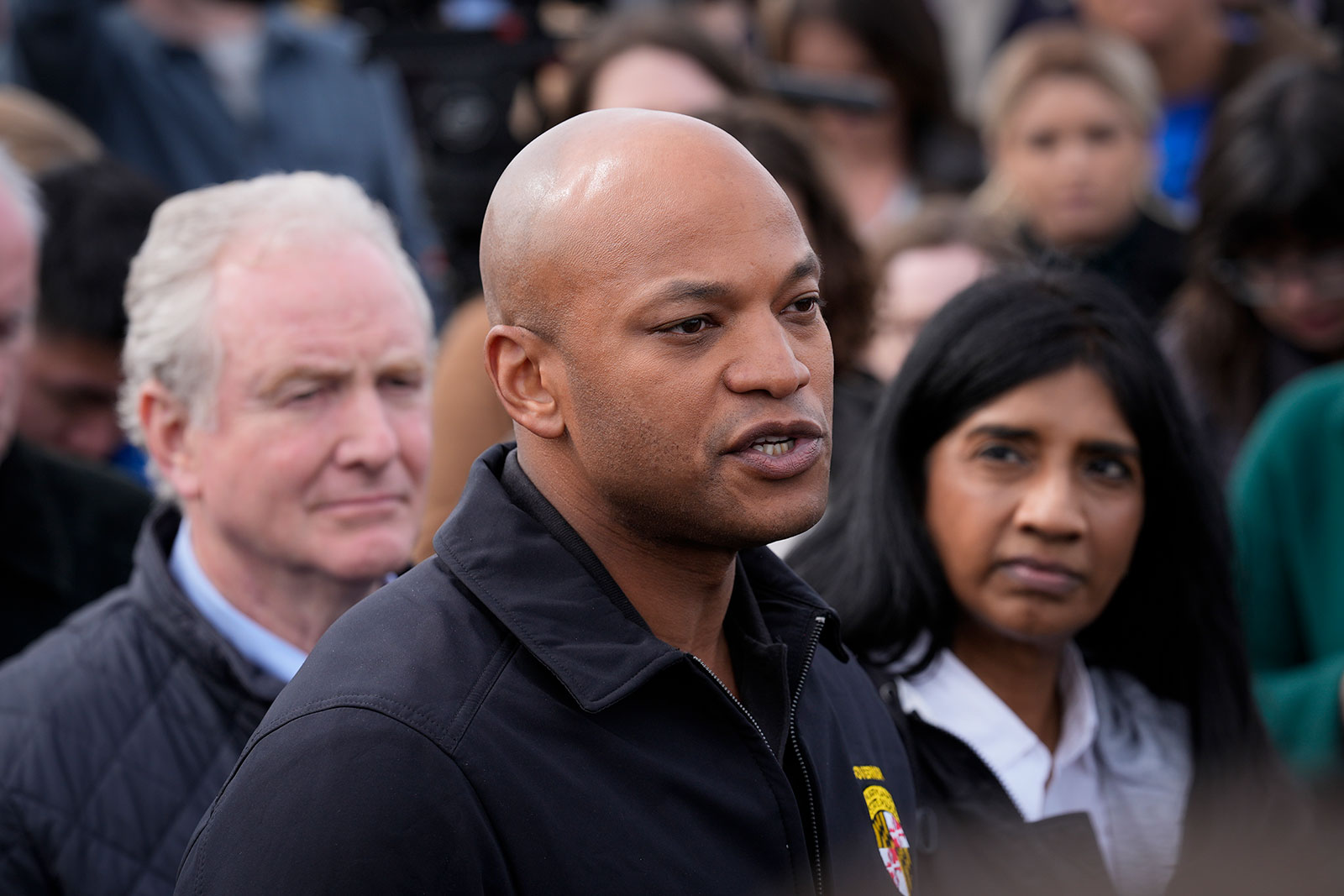 Maryland Gov. Wes Moore speaks during a news conference on Tuesday, March 26. (
