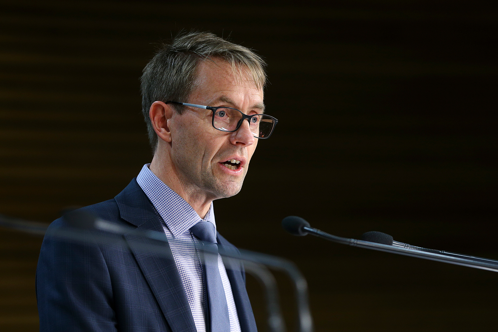 Director-General of Health Dr. Ashley Bloomfield speaks to media during a press conference at Parliament in Wellington, New Zealand on August 06