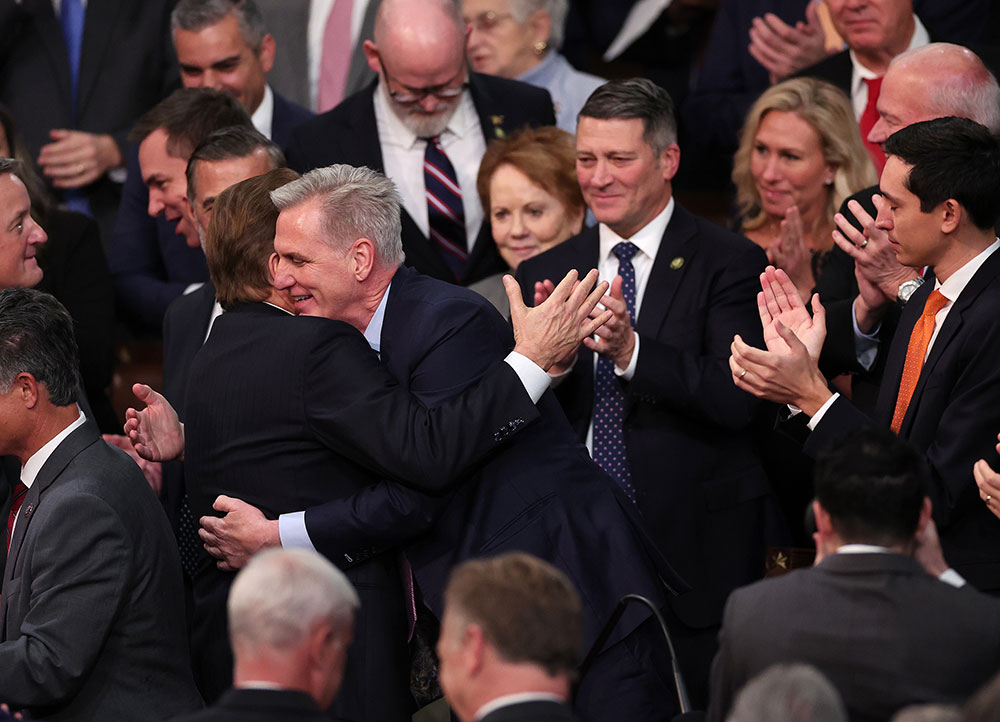 McCarthy celebrates aft  being elected Speaker.