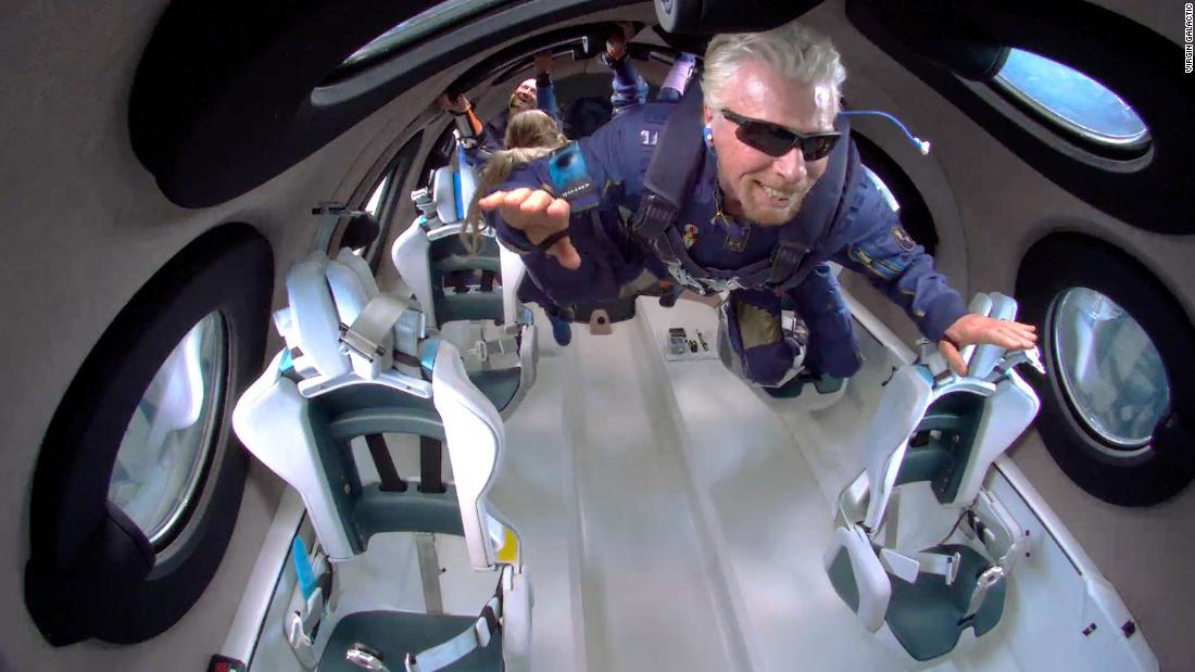 Richard Branson and crew aboard the VSS Unity on July 11, 2021.