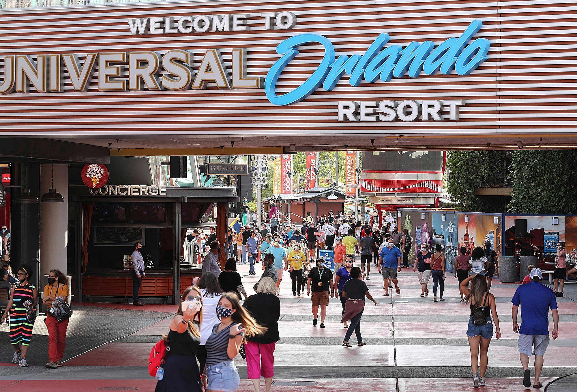 Guests enjoy themselves at Universal CityWalk on May 14 in Orlando, Florida.