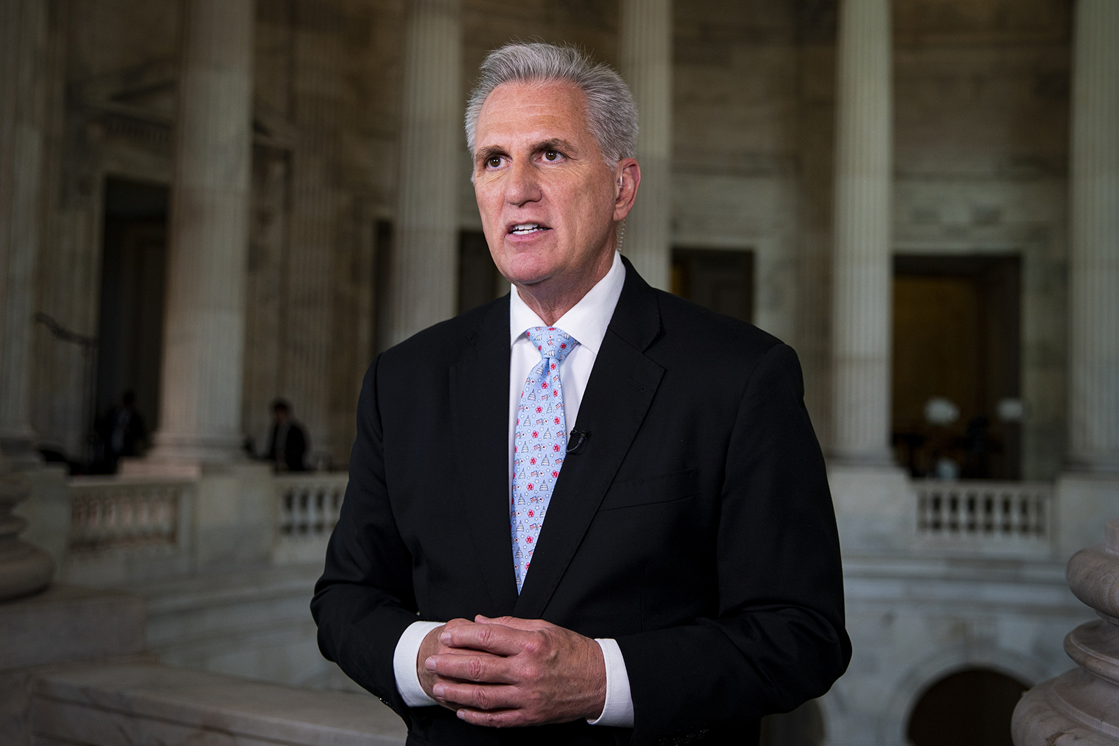 Kevin McCarthy speaks during an interview in Washington, DC, on Thursday, April 27.