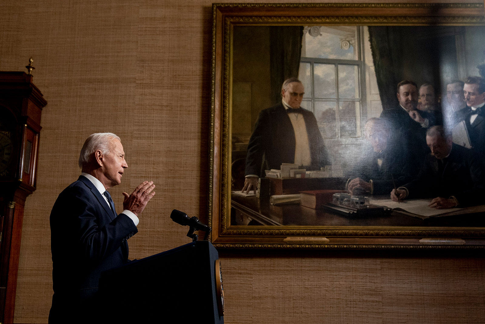 US President Joe Biden speaks from the White House Treaty Room on Wednesday, April 14, as he announces his decision to withdraw American troops from Afghanistan.