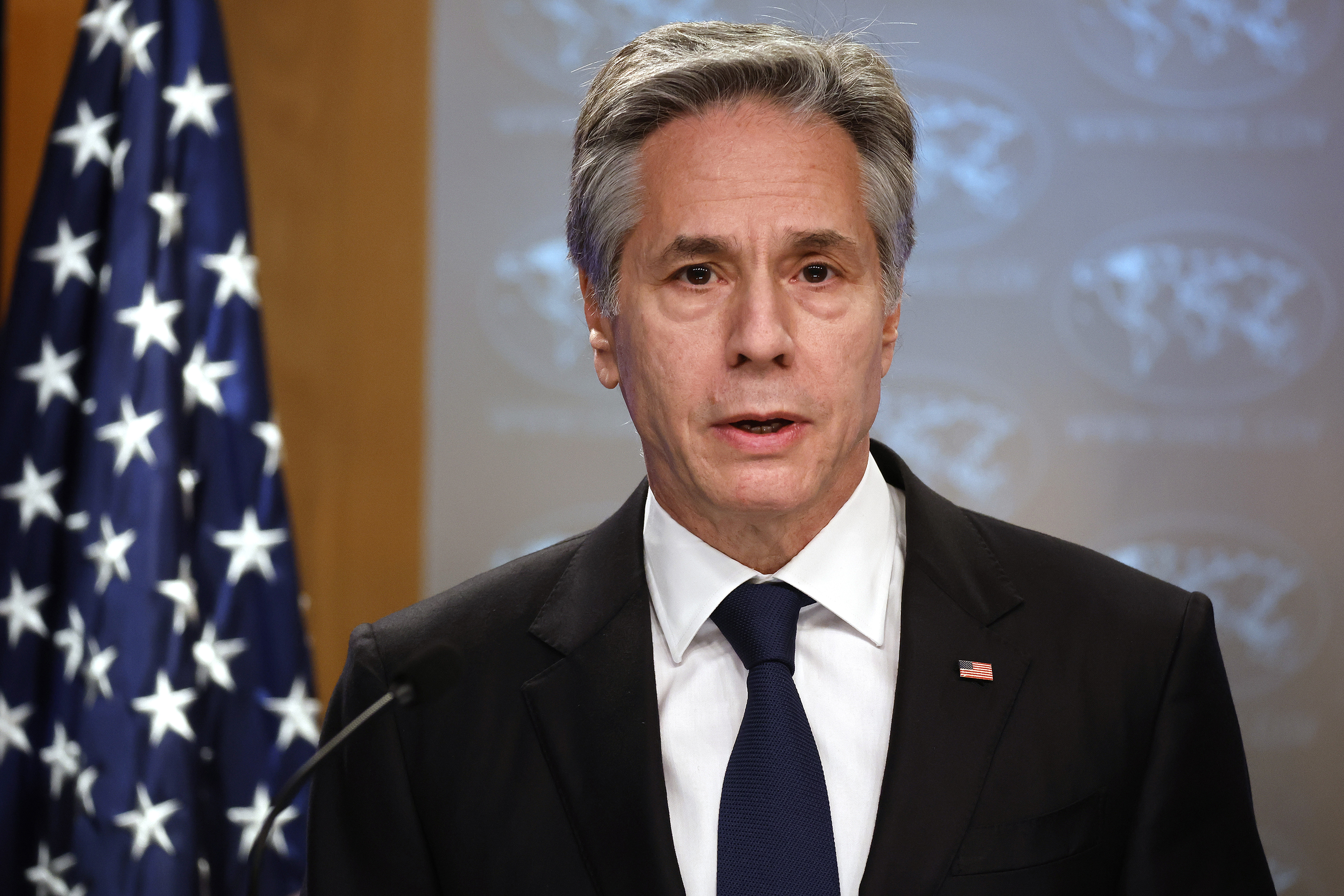 US Secretary of State Antony Blinken speaks a news conference following a virtual meeting with other foreign ministers about the ongoing humanitarian crisis in Gaza on March 13, in Washington, DC.