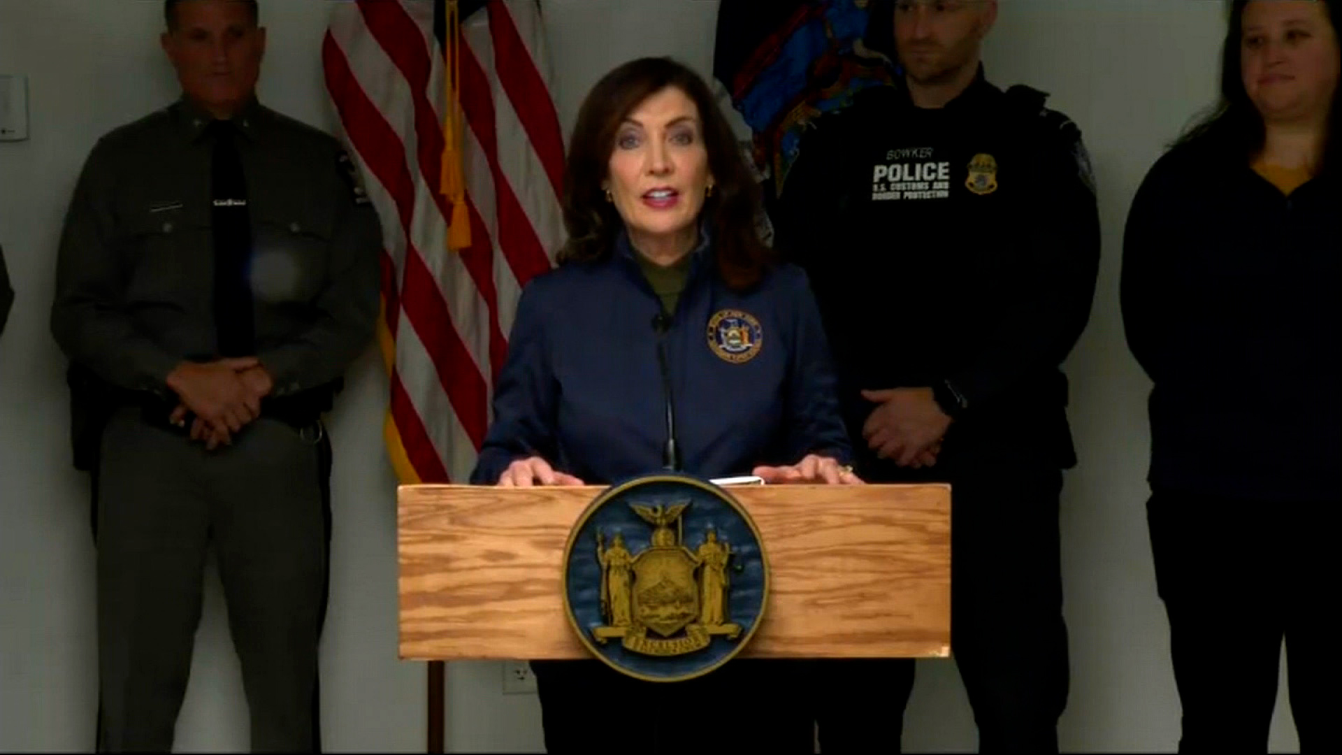Kathy Hochul speaks at a news conference on Wednesday.