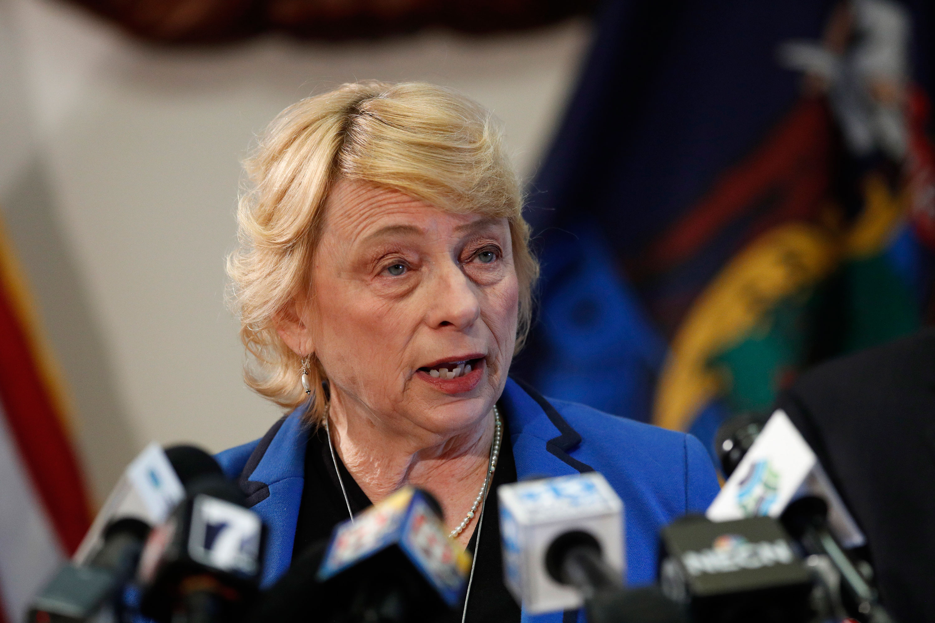 Maine Gov. Janet Mills speaks at a news conference in Augusta, Maine, on Thursday. 
