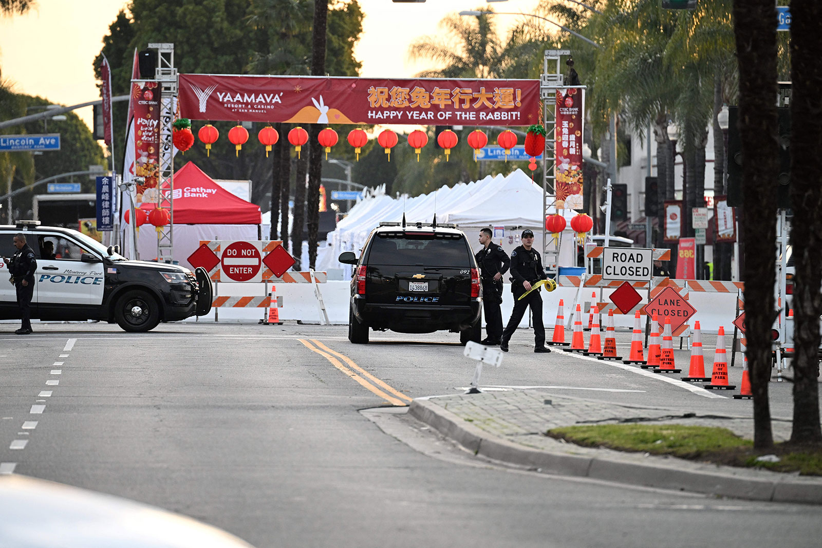 Police work near the scene of a mass shooting in Monterey Park, California, on January 22.