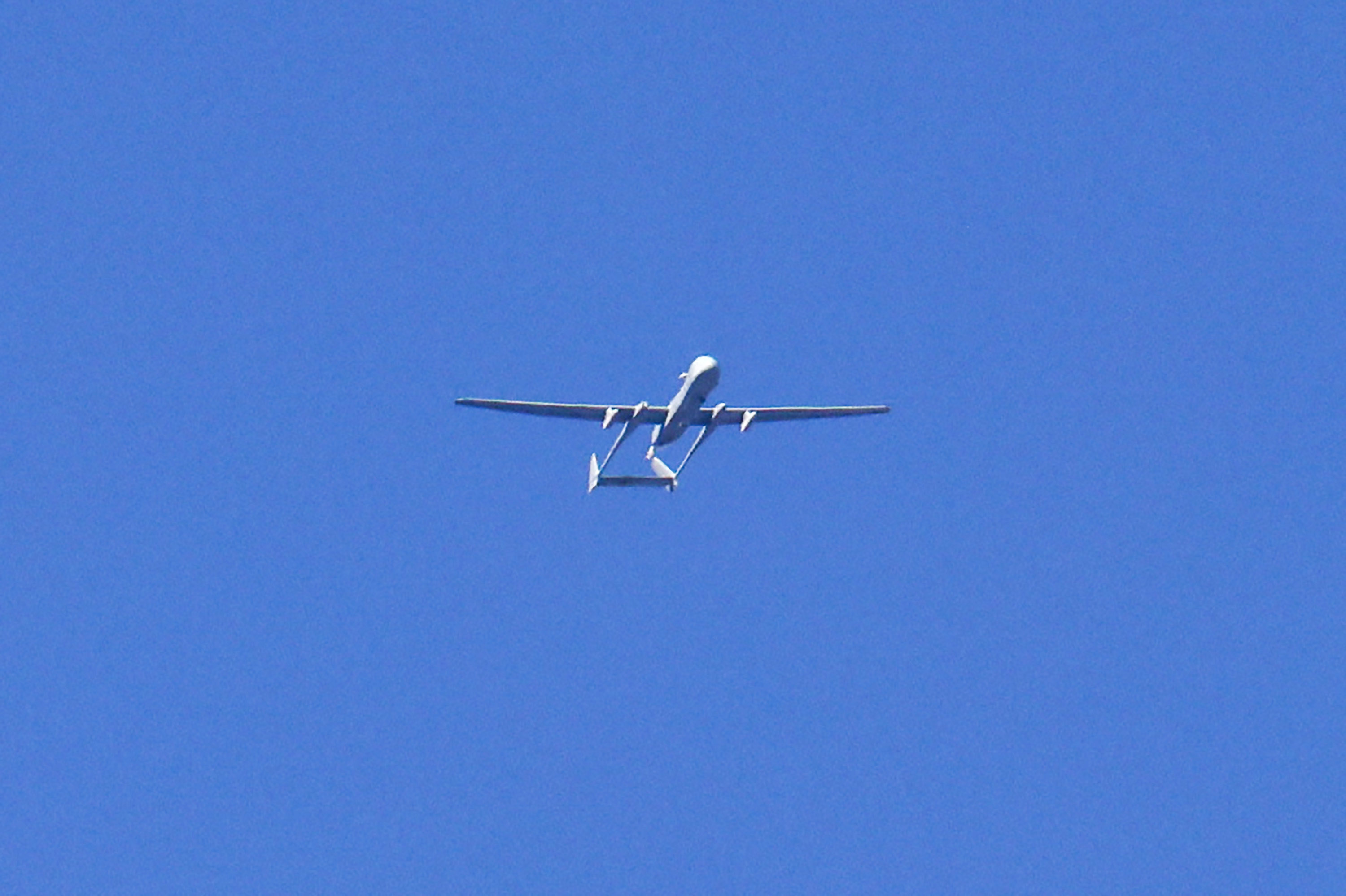 An Israeli drone is seen flying over the border area between Gaza and southern Israel on November 17. 