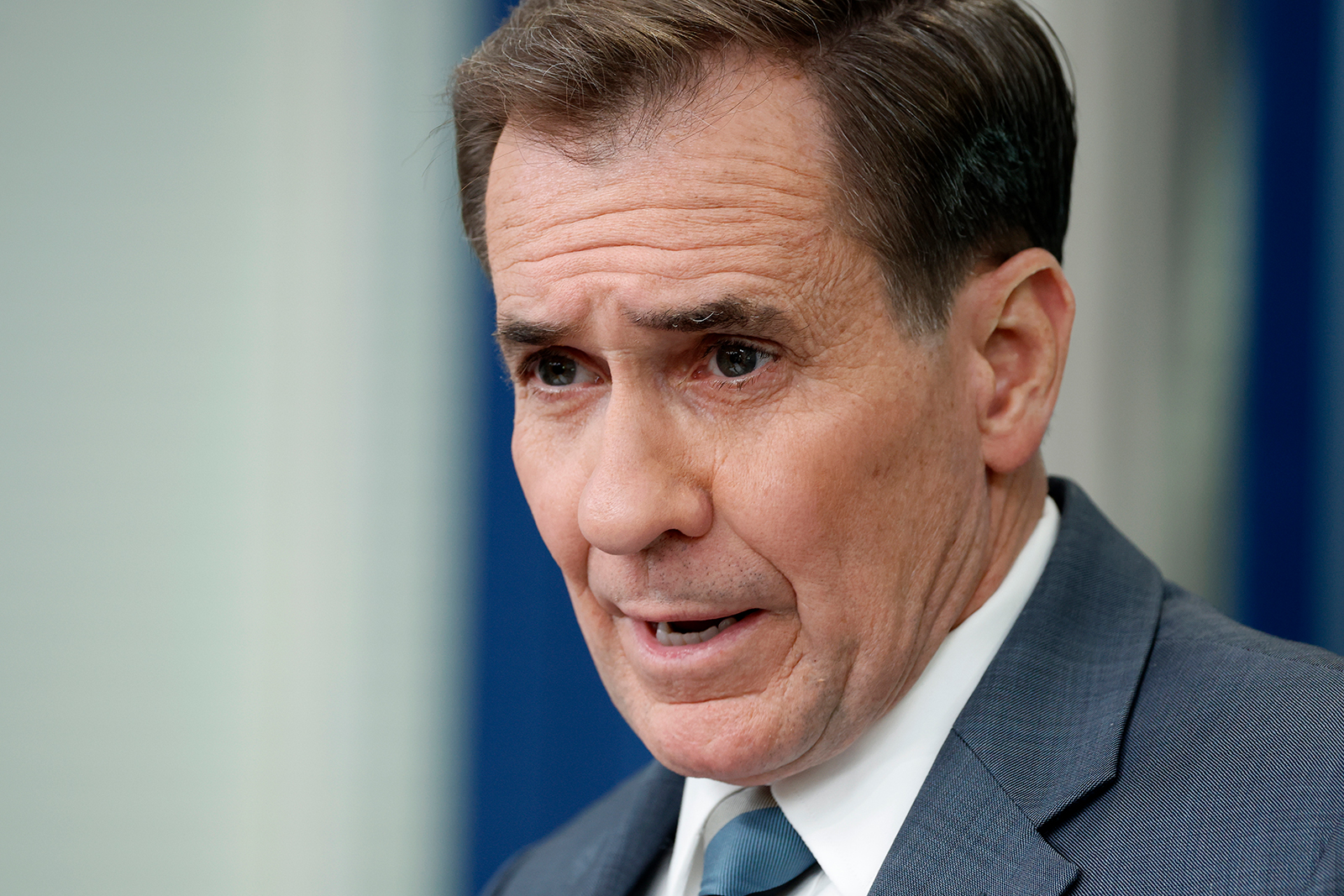John Kirby attends a news briefing at the White House in Washington on March 22.