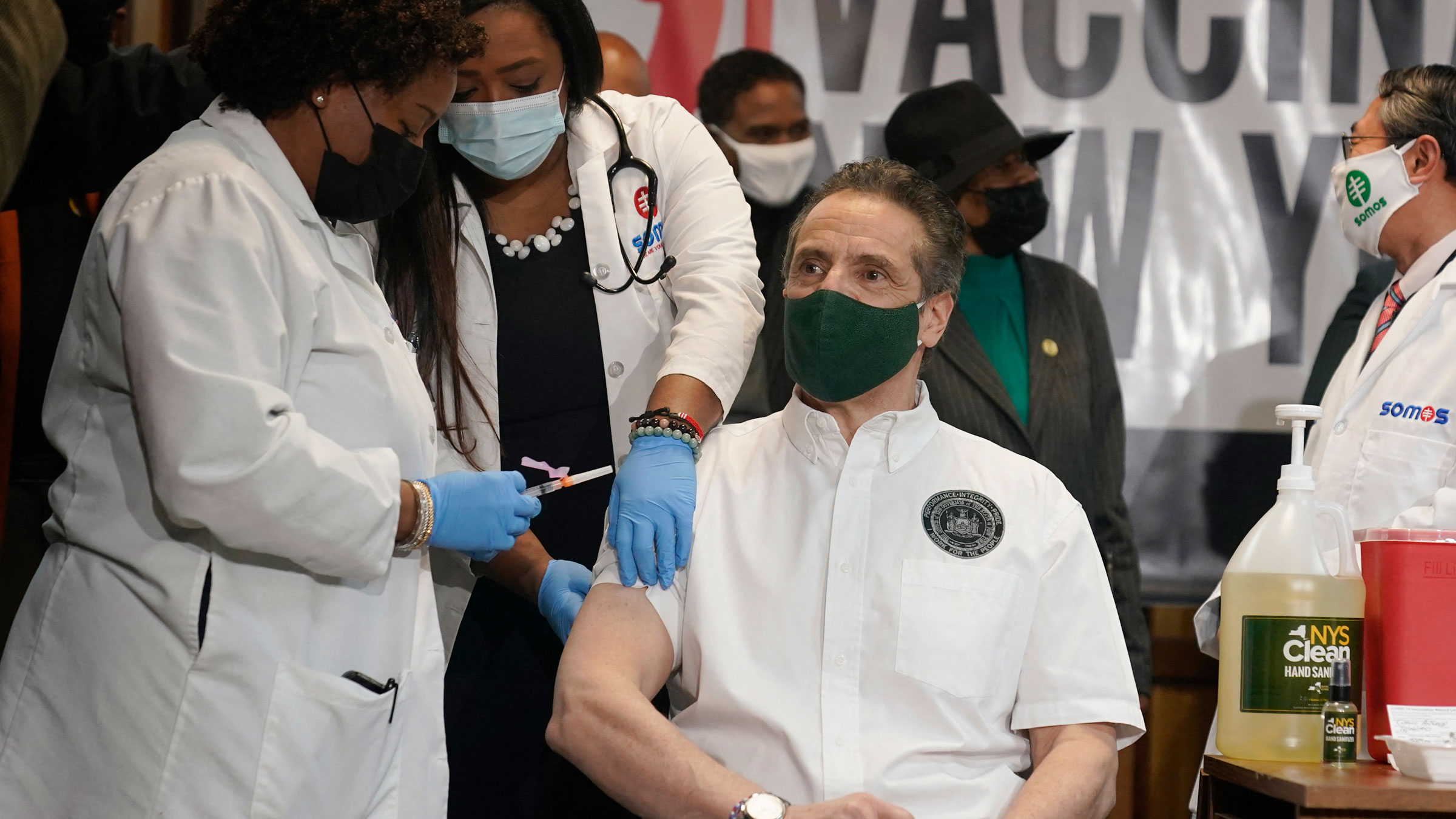 New York Gov. Andrew Cuomo receives a Covid-19 vaccine on Wednesday.