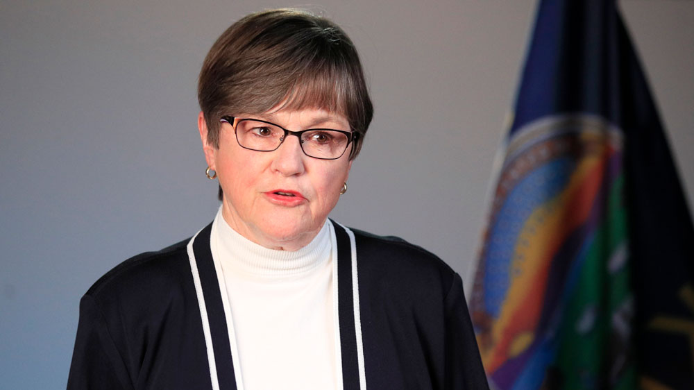 Kansas Gov. Laura Kelly announces the state plan to reopen during a speech broadcast from Topeka, on Thursday, April 30, during the coronavirus outbreak.