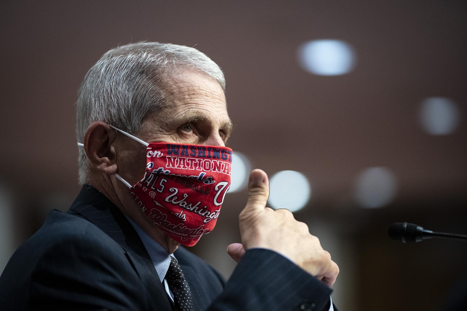 Dr. Anthony Fauci gives a thumbs up during a Senate Health, Education, Labor and Pensions Committee hearing on June 30 in Washington