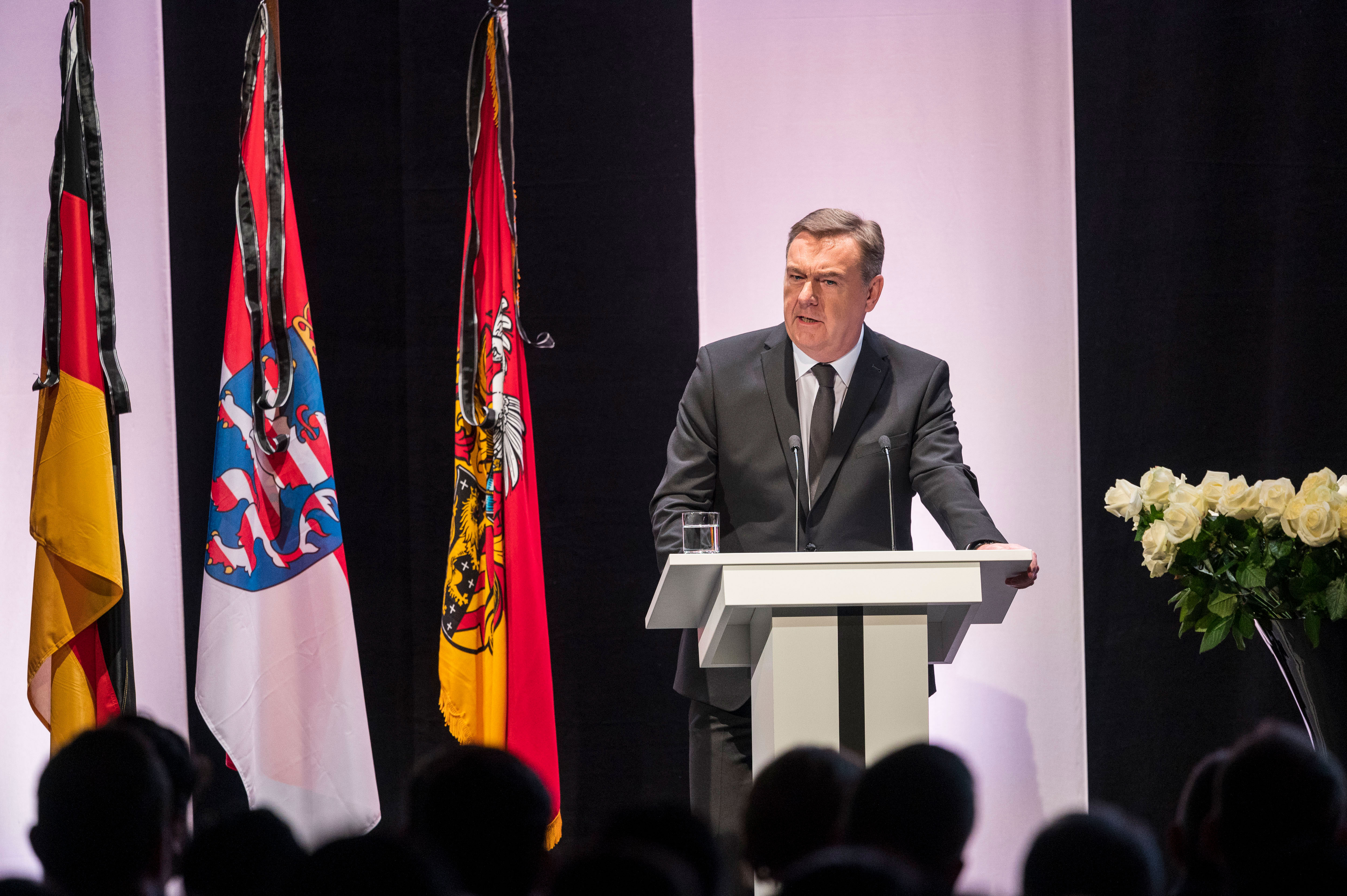Claus Kaminsky, mayor of Hanau, speaks during a memorial event on February 4 in Hanau, Germany.