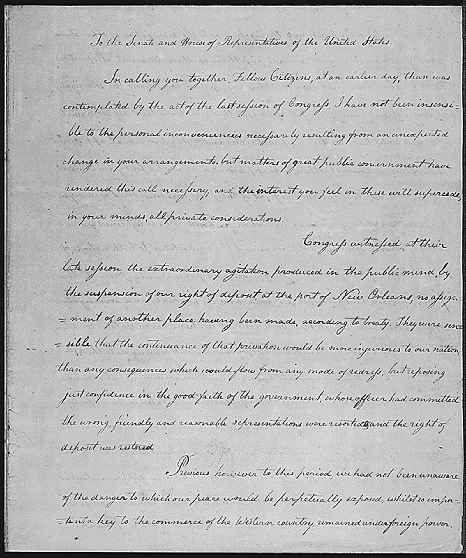 This photo shows the third annual message of President Thomas Jefferson from October 17, 1803.
