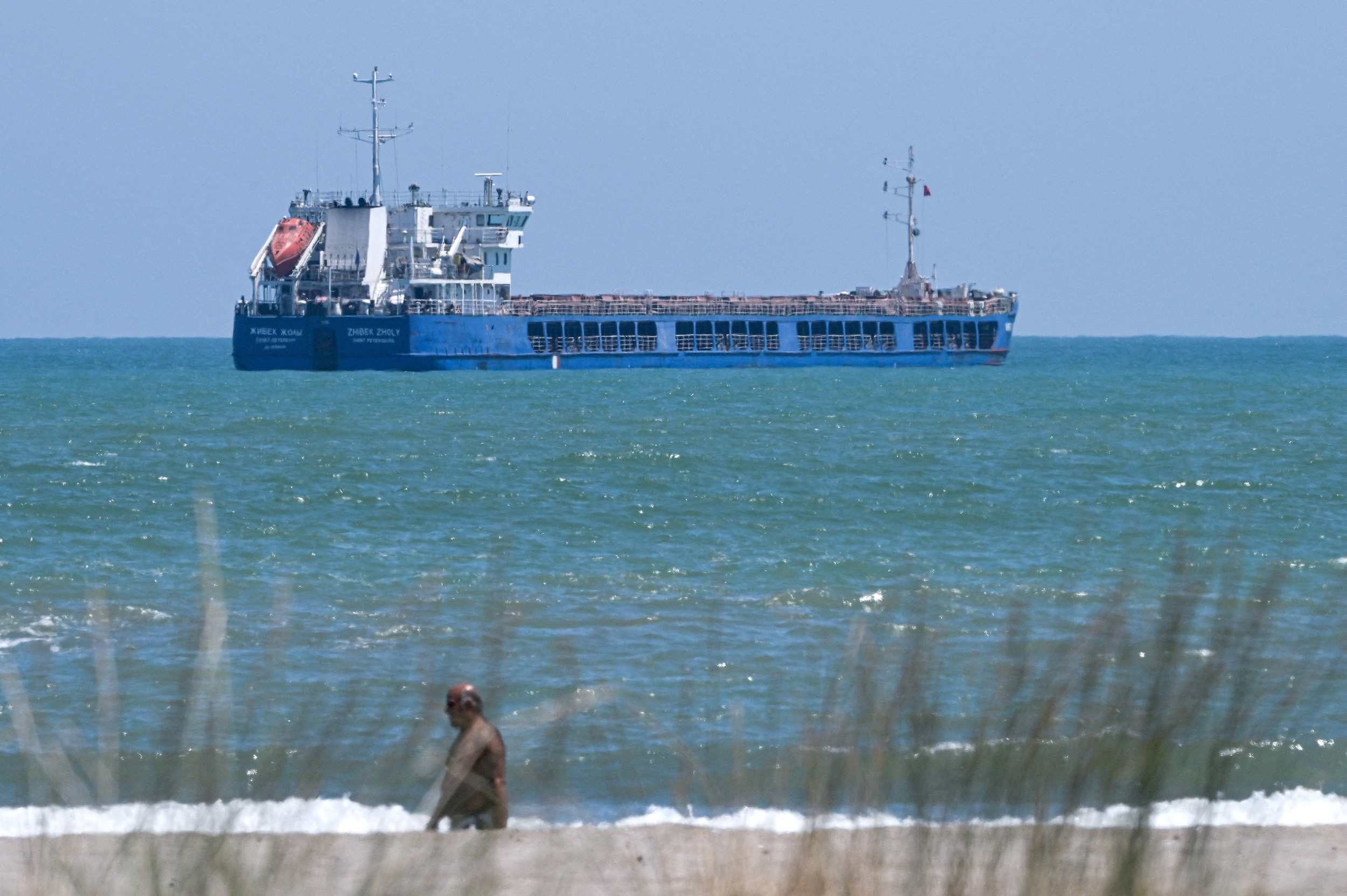 The Russian-flagged cargo ship 'Zhibek Zholy' anchored on the Black Sea, Turkey, on July 5.