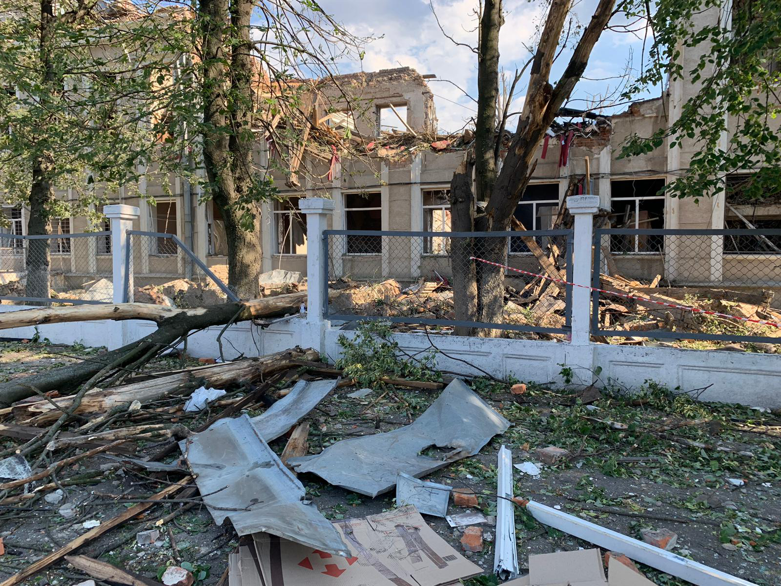 Damage is seen following a missile strike in Vinnytsia, Ukraine. 