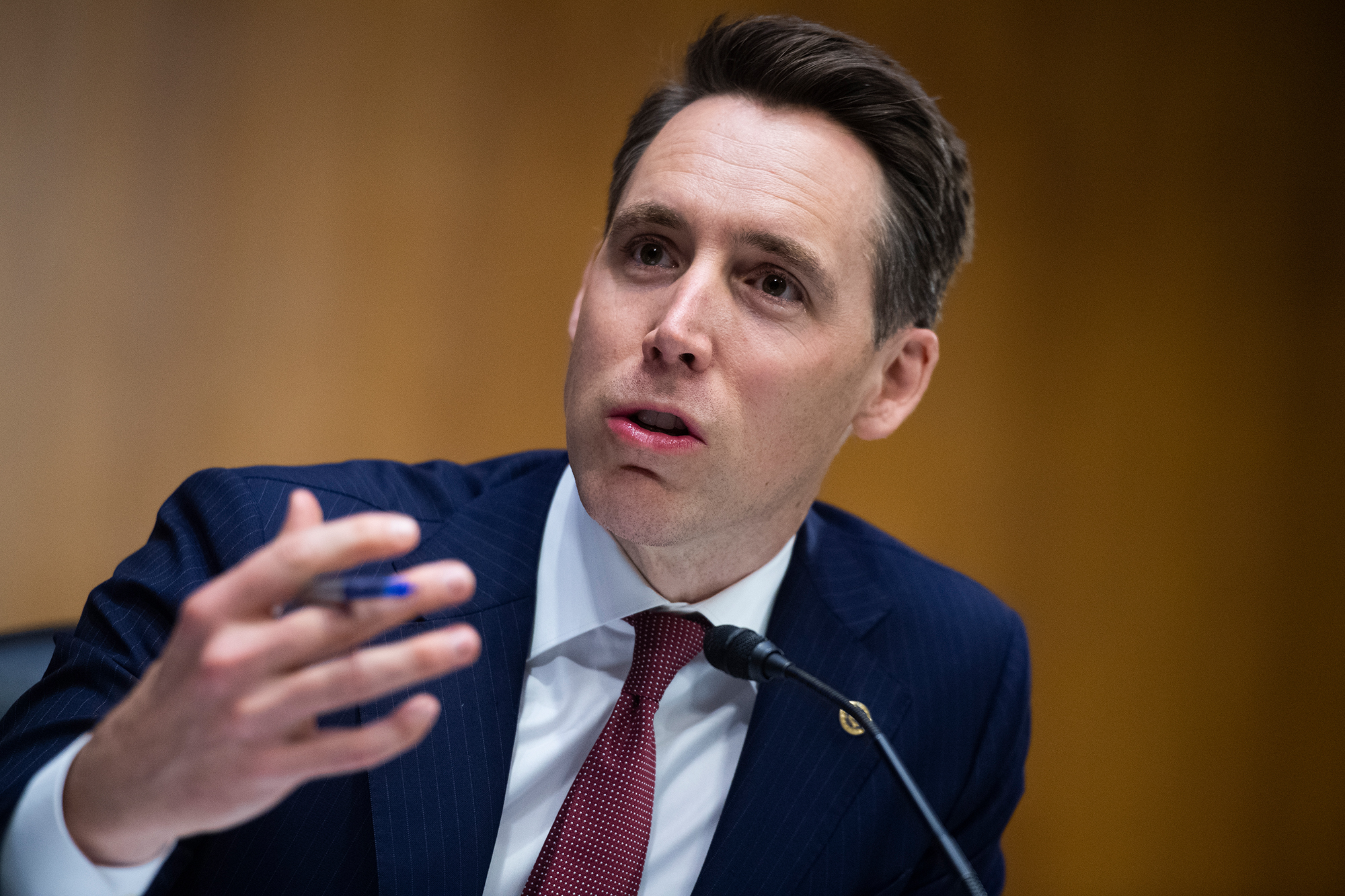 Sen. Josh Hawley (R-MO) asks a question during a Judiciary Committee hearing in the Dirksen Senate Office Building on June 16, 2020 in Washington, D.C.