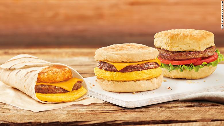 Tim Hortons new line of breakfast sandwiches using Beyond Meat.