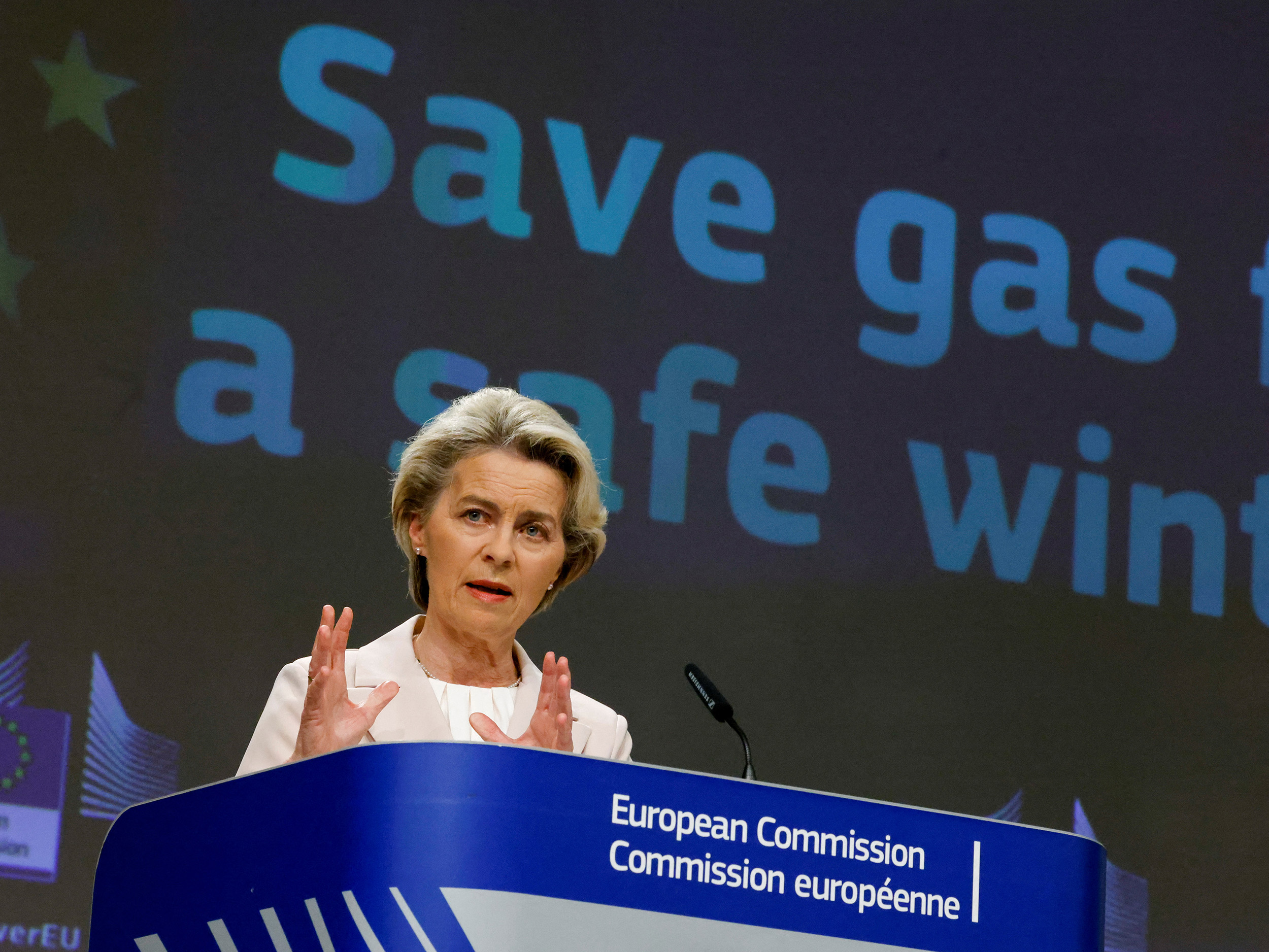 European Commission President Ursula von der Leyen speaks at a news conference in Brussels, Belgium, July 20.