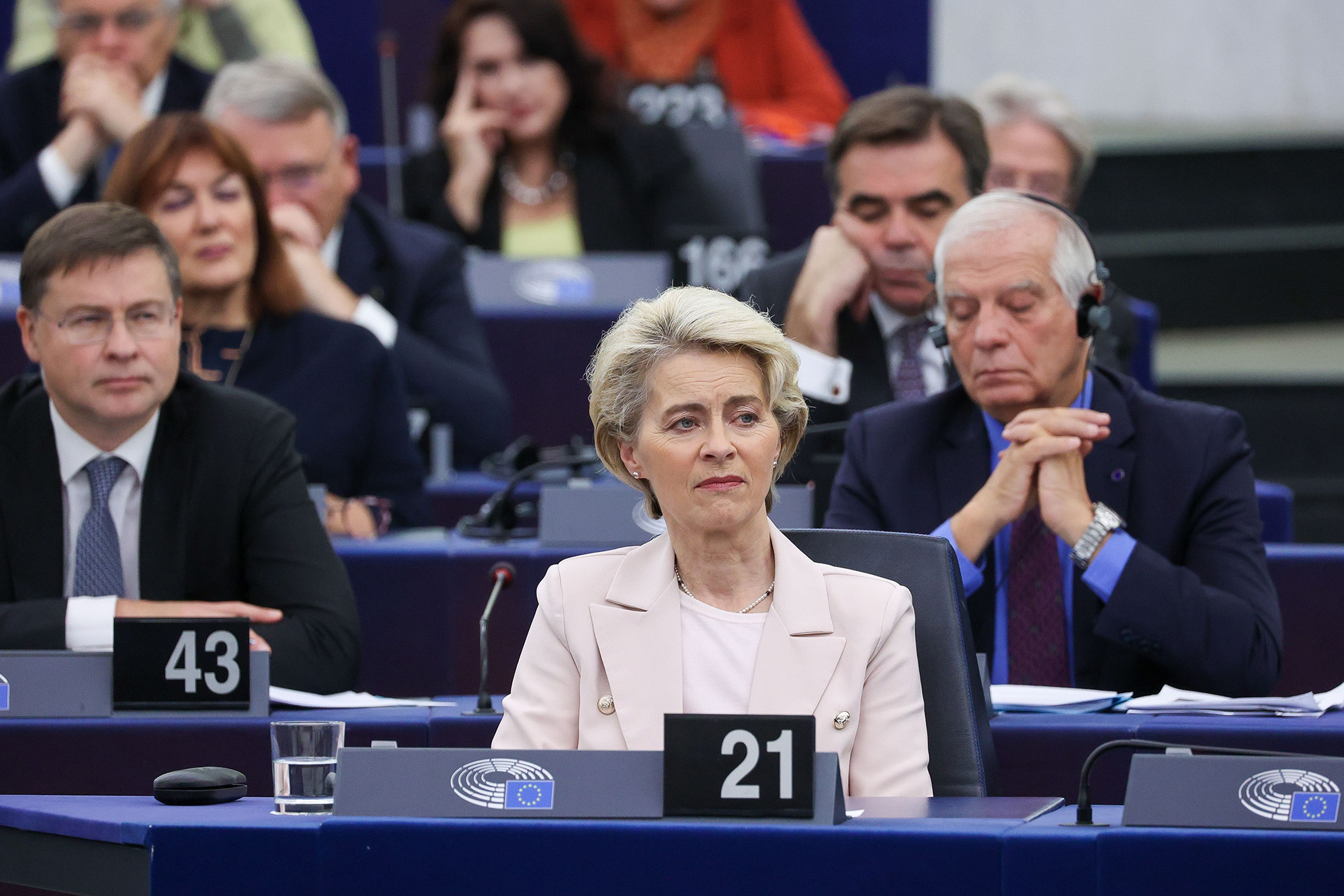 European Commission President Ursula von der Leyen, center, at the European Parliament in Strasbourg, France, on November 22.