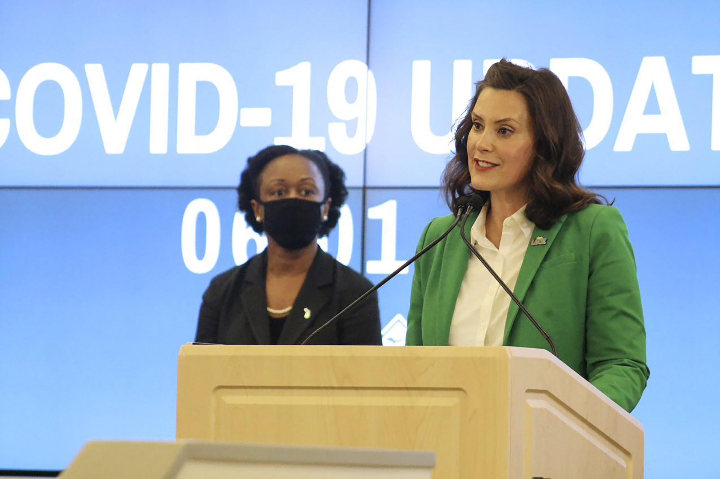 Michigan Gov. Gretchen Whitmer speaks during a news conference in Lansing, Michigan, on June 1. 