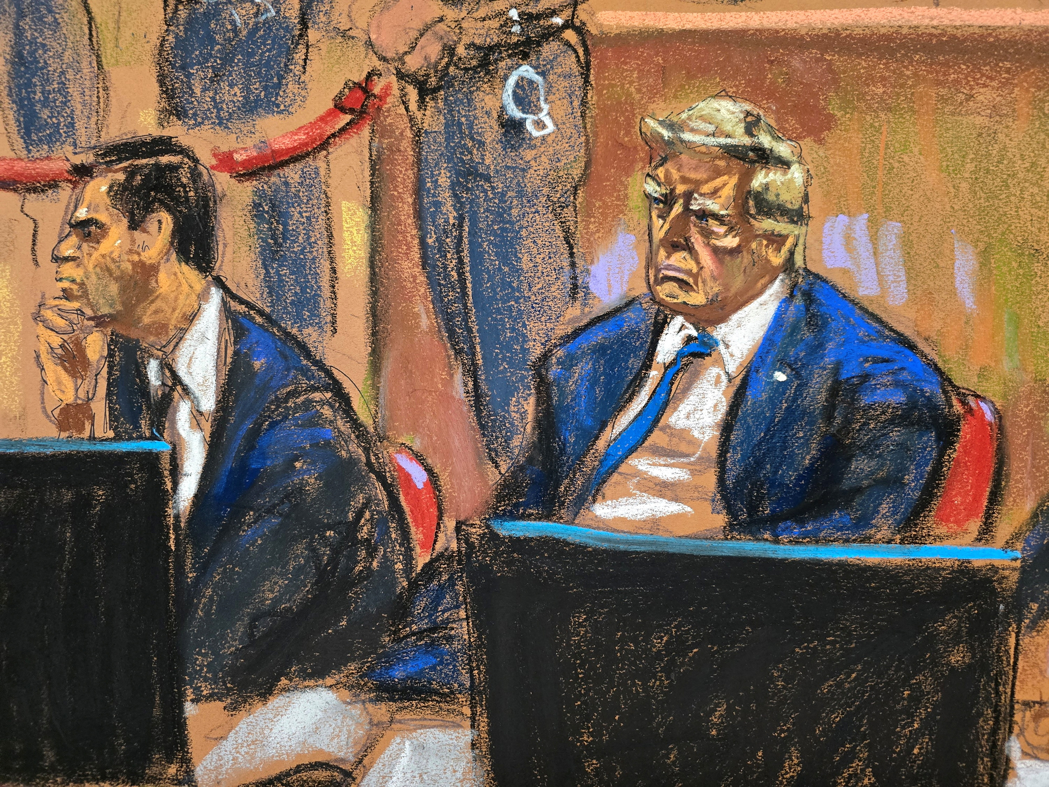 Former President Donald Trump sits beside his lawyer Todd Blanche during jury selection.