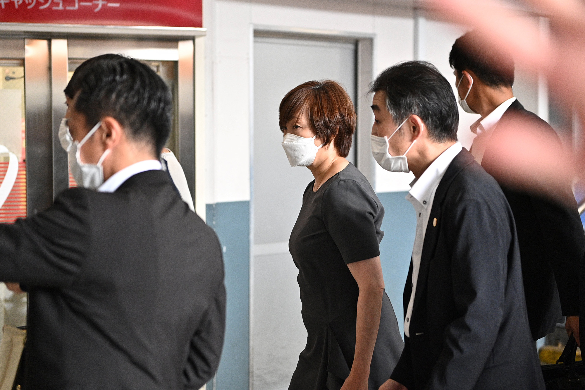 Akie Abe, wife of former Japanese Prime Minster Shinzo Abe, arrives by train in Nara before heading to the Nara Medical University Hospital in Kashihara, Nara Prefecture on July 8. 