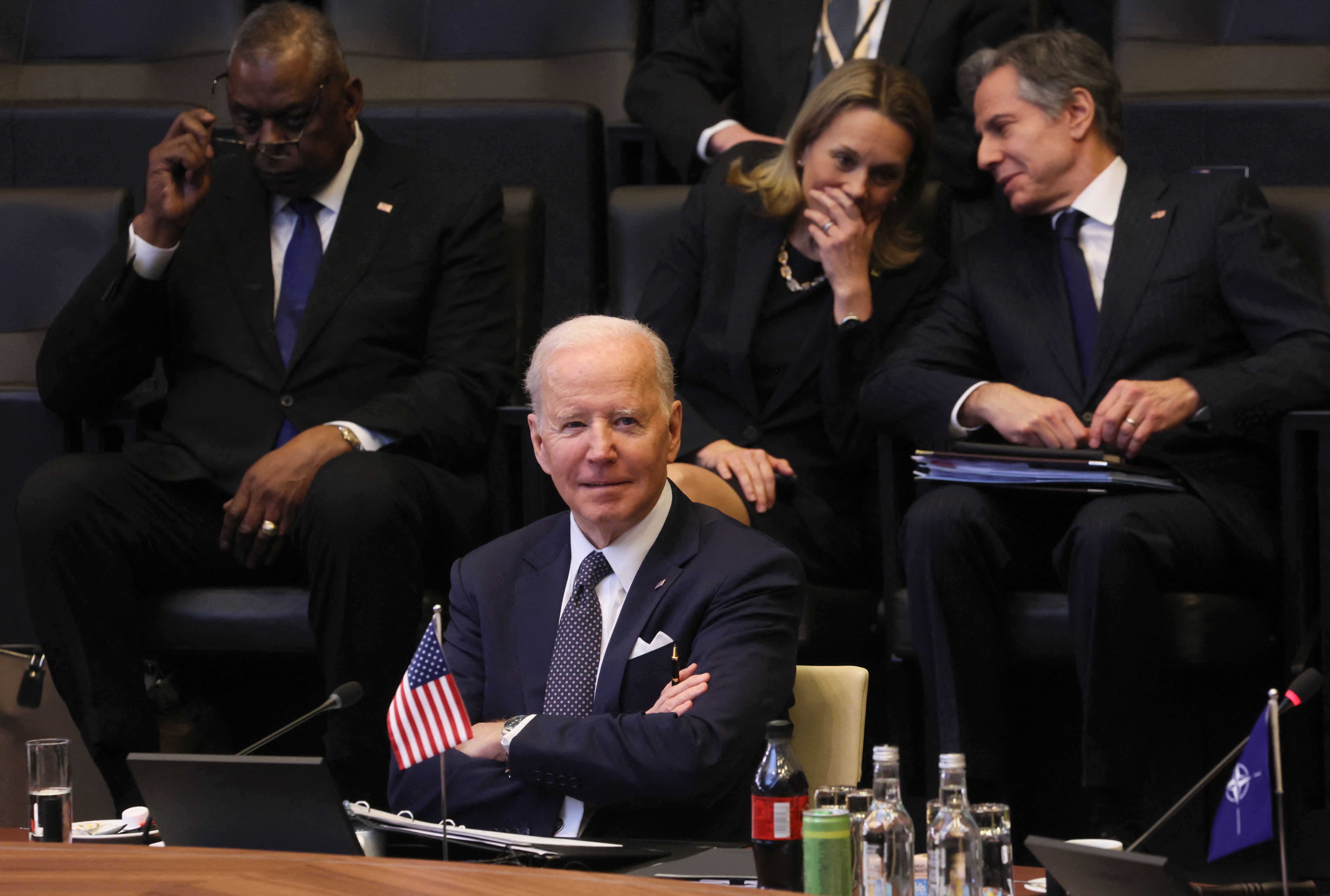 U.S. President Joe Biden attends a North Atlantic Council meeting at NATO Headquarters in Brussels, Belgium, on March 24.
