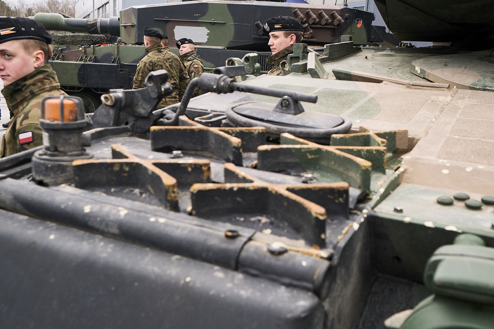 A Leopard 2 A4 tank on display at the Świętoszów Tank Training Center in Świętoszów, Poland.