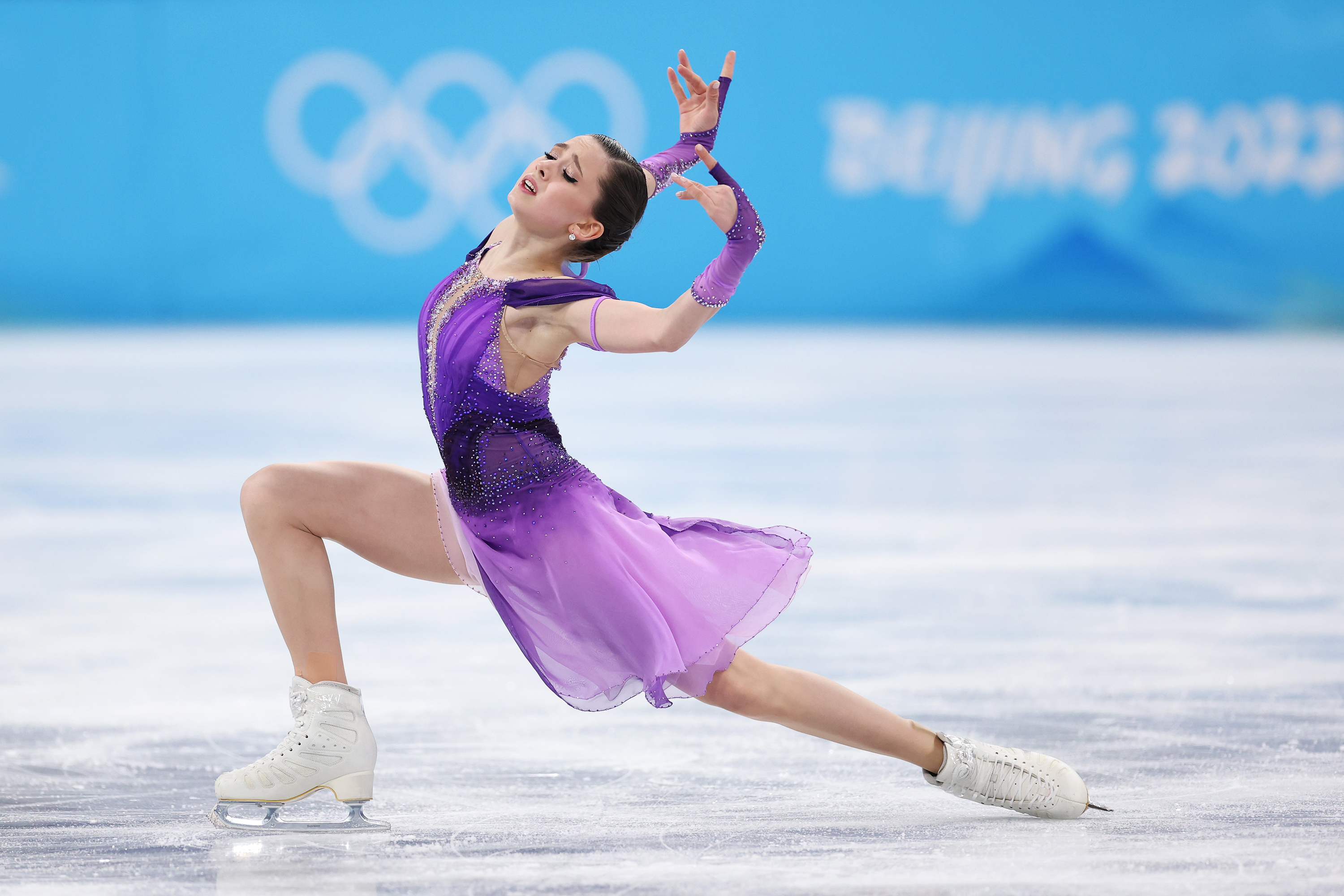 Team ROC’s Kamila Valieva performs during the short program of the women's figure skating competition on Tuesday.
