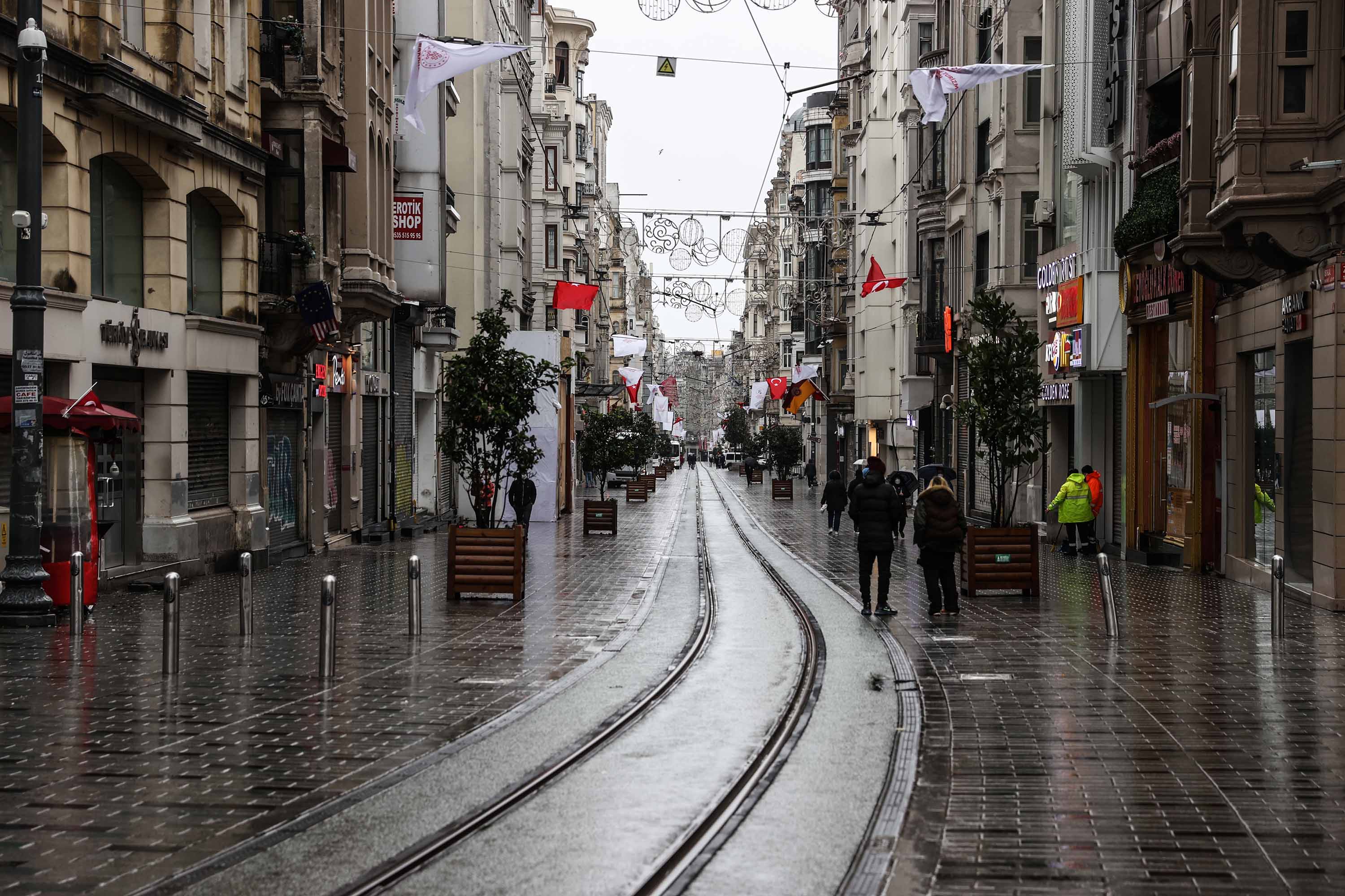 The nearly empty shopping district on Istiklal Avenue in Istanbul is seen during a general curfew on March 21. 
