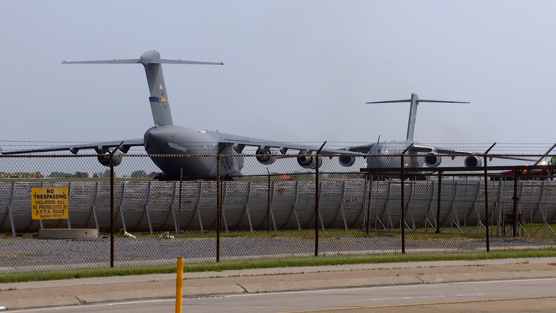 A pair of C-17s are seen at Buffalo Niagara International Airport on Tuesday.
