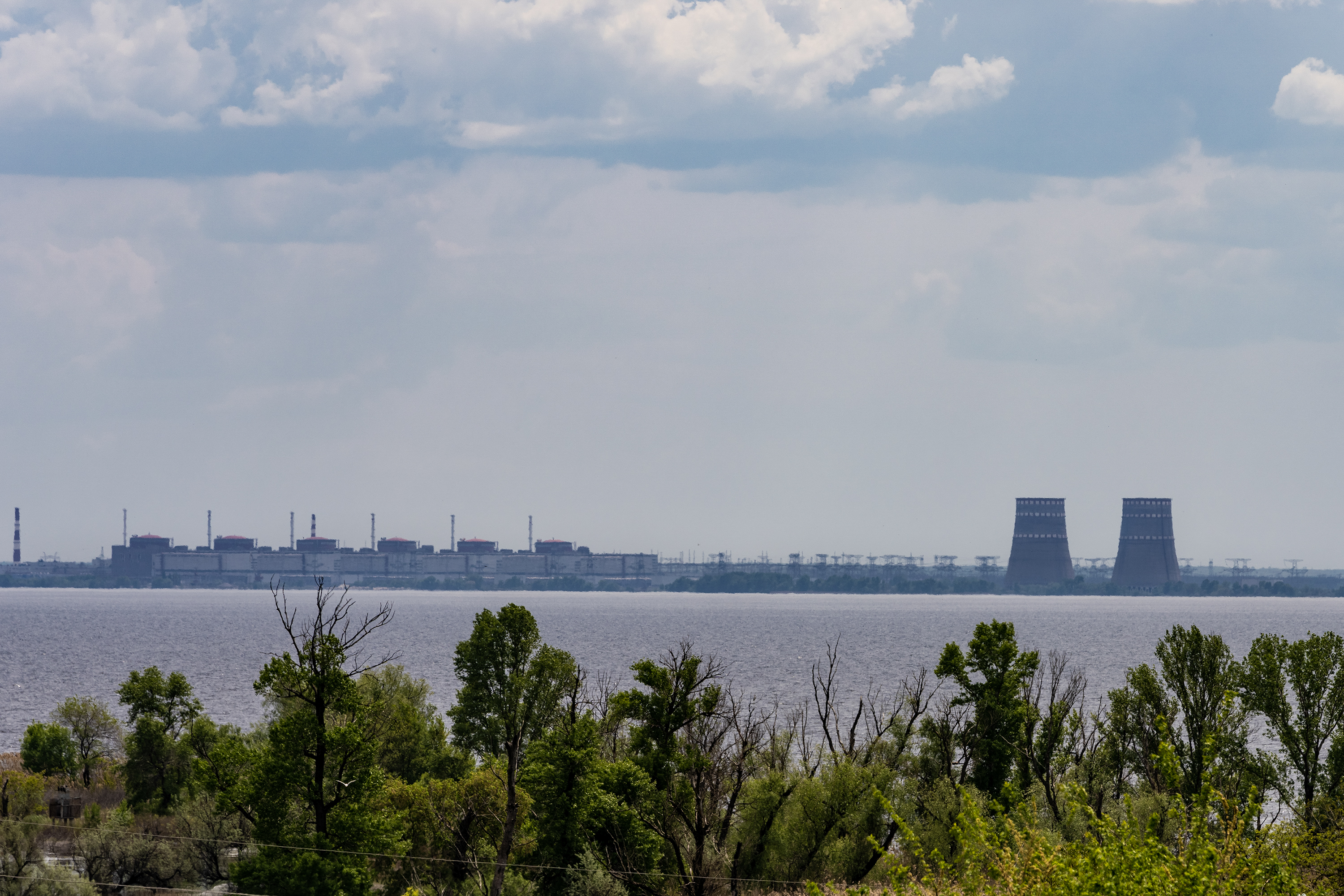 A view of the Zaporizhzhia Nuclear Power Plant from the right bank of the Dnipro river in Enerhodar, on Sunday.