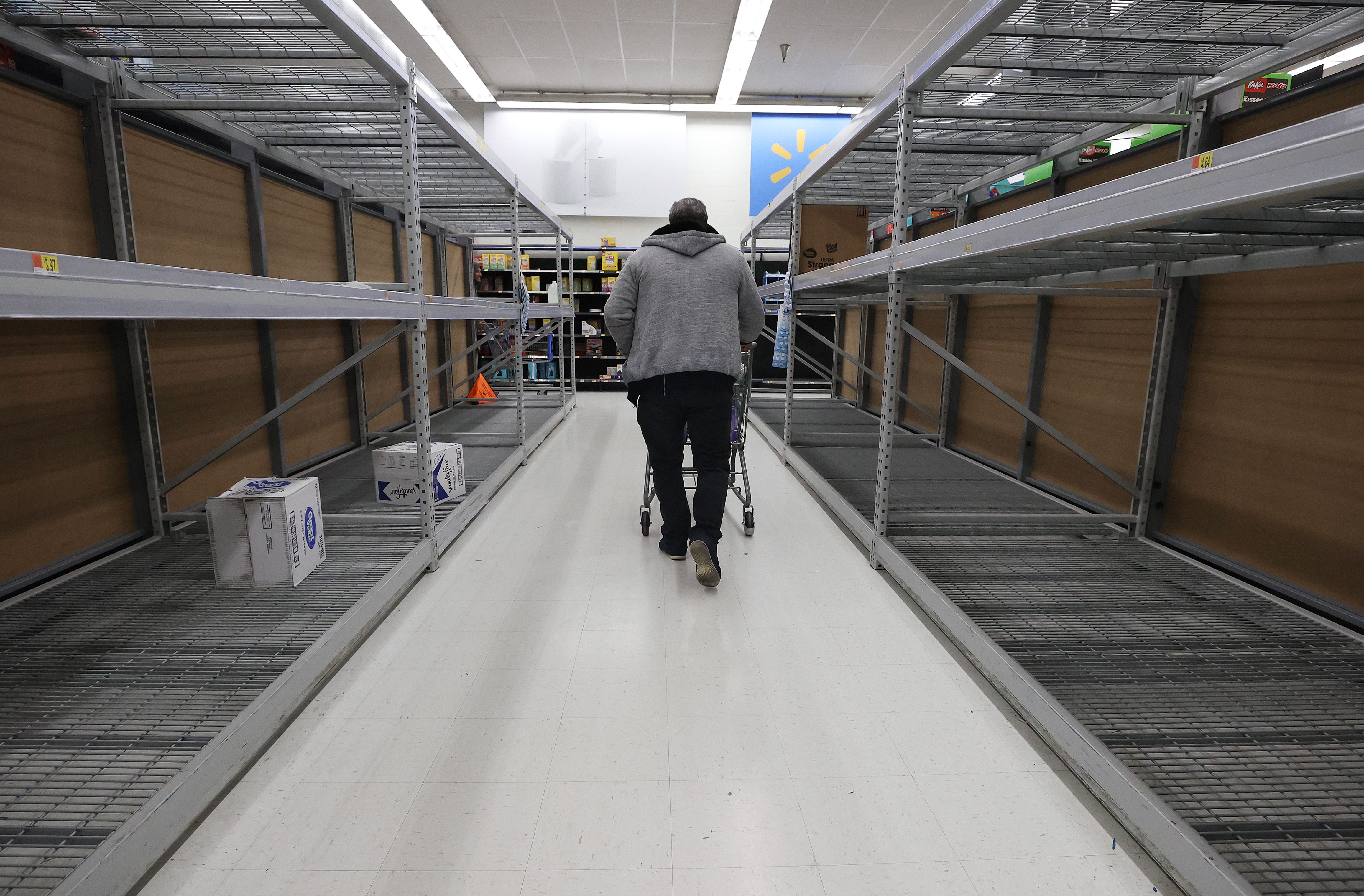 Shelves are empty at a Walmart in Uniondale, New York, on March 14.