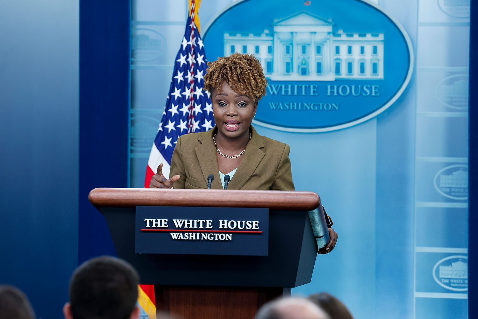 White House Press Secretary Karine Jean-Pierre speaks during the daily news briefing on Monday in Washington, DC. 