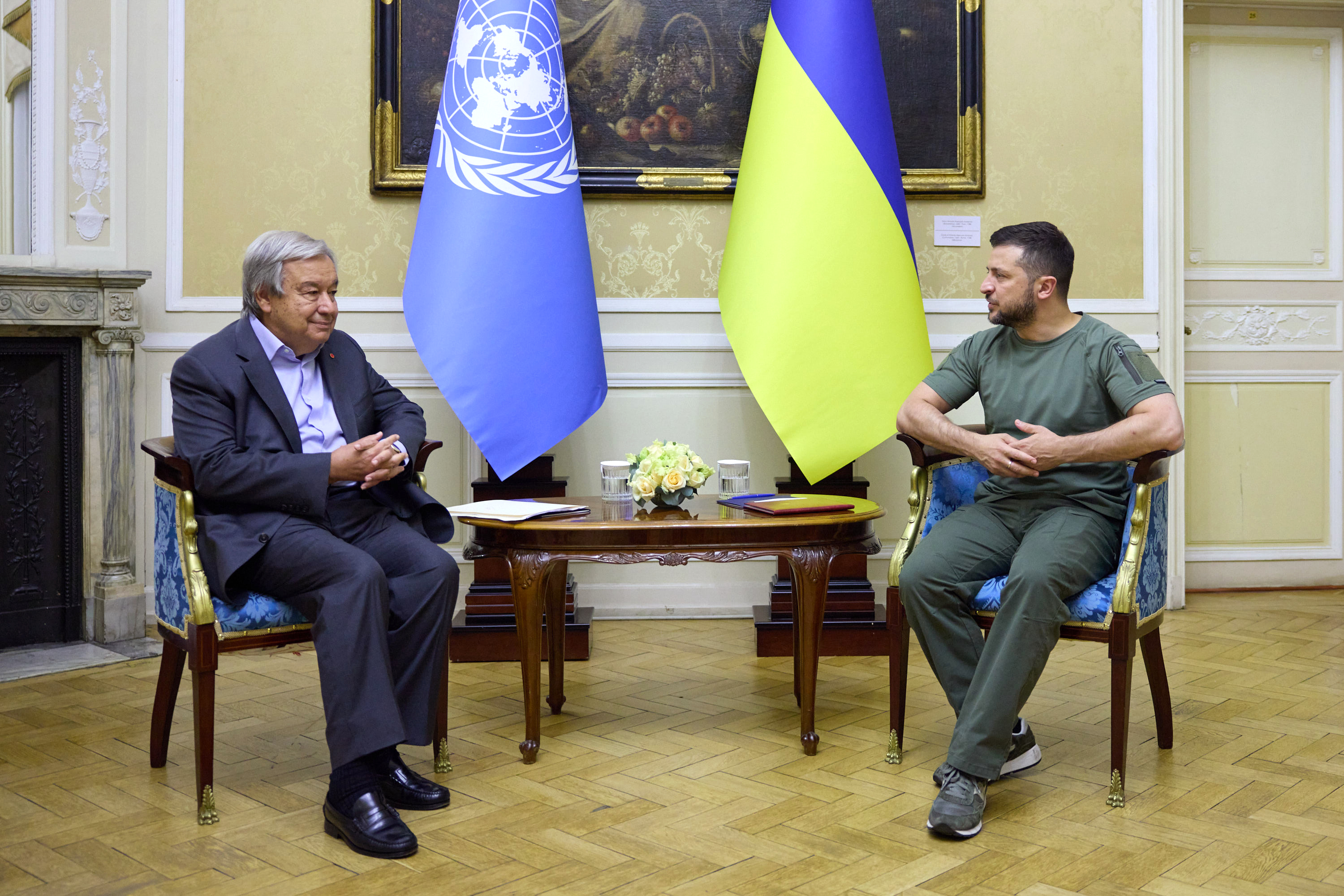United Nations Secretary-General António Guterres meets with Ukrainian President Volodymyr Zelensky in Lviv, Ukraine on August 18. 