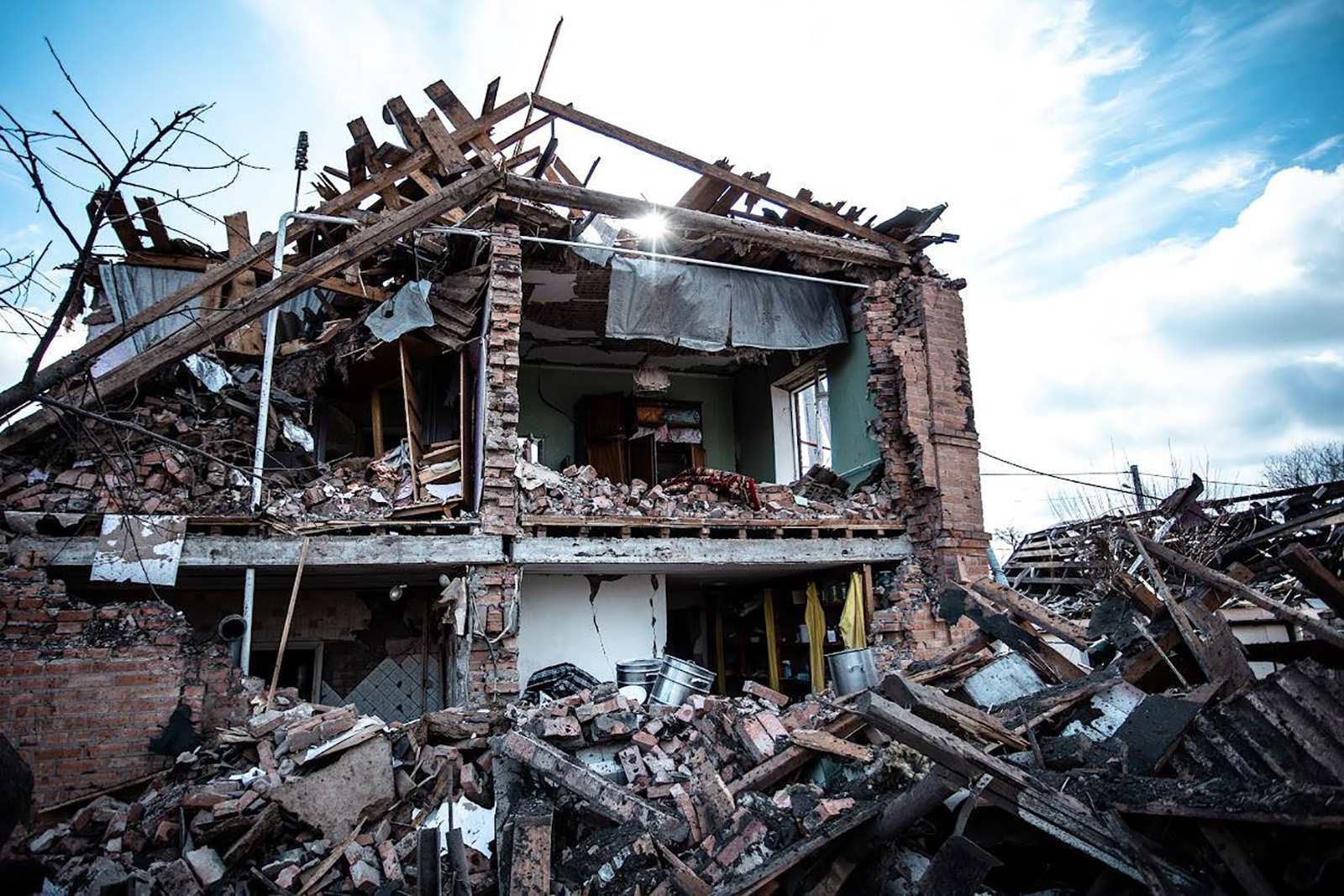 The house of an elderly couple in Pavlohrad, Ukraine, hit by Russian missiles on February 16.