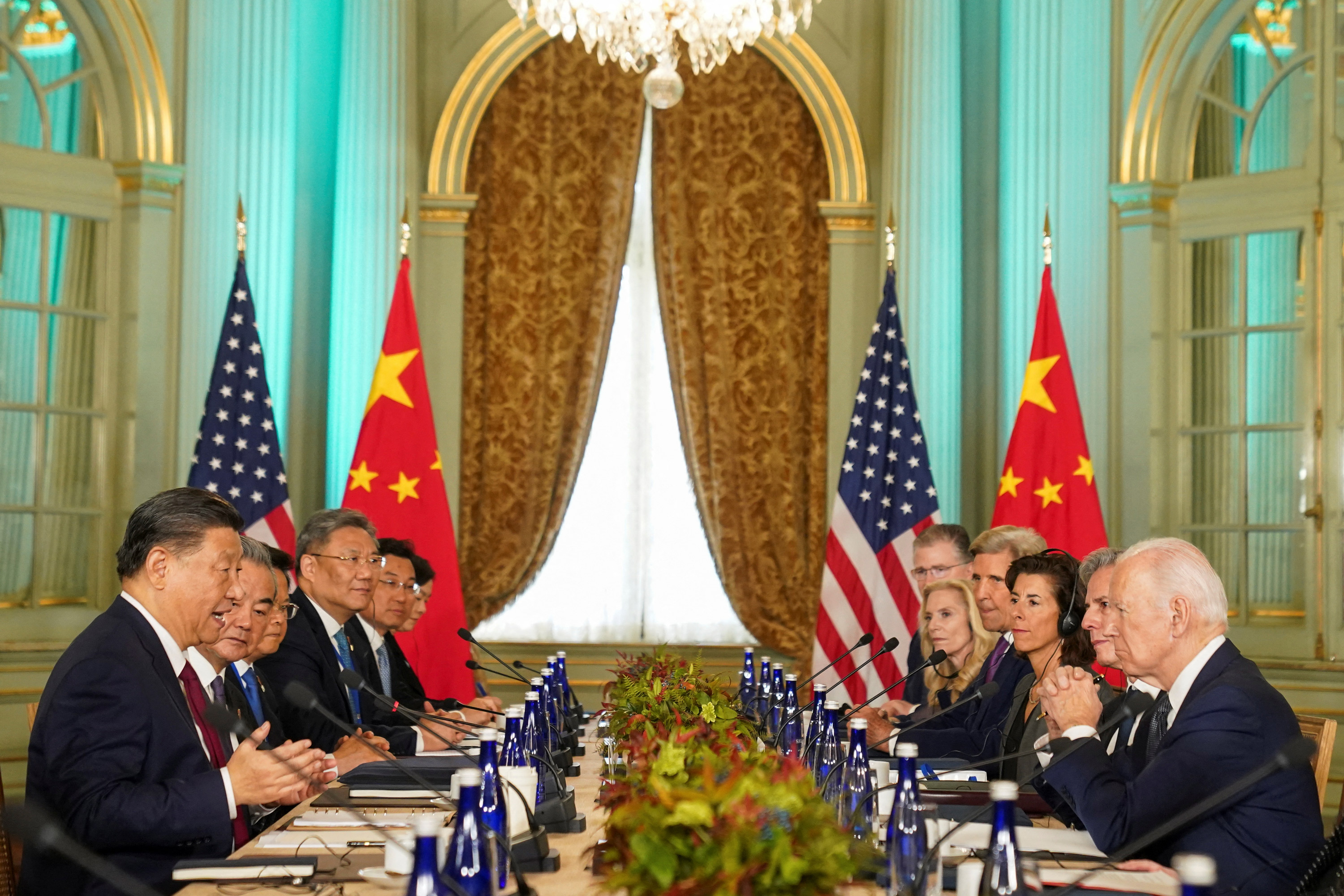 US President Joe Biden and Chinese President Xi Jinping attend a bilateral meeting at Filoli estate on the sidelines of the Asia-Pacific Economic Cooperation (APEC) summit, in Woodside, California, on November 15.
