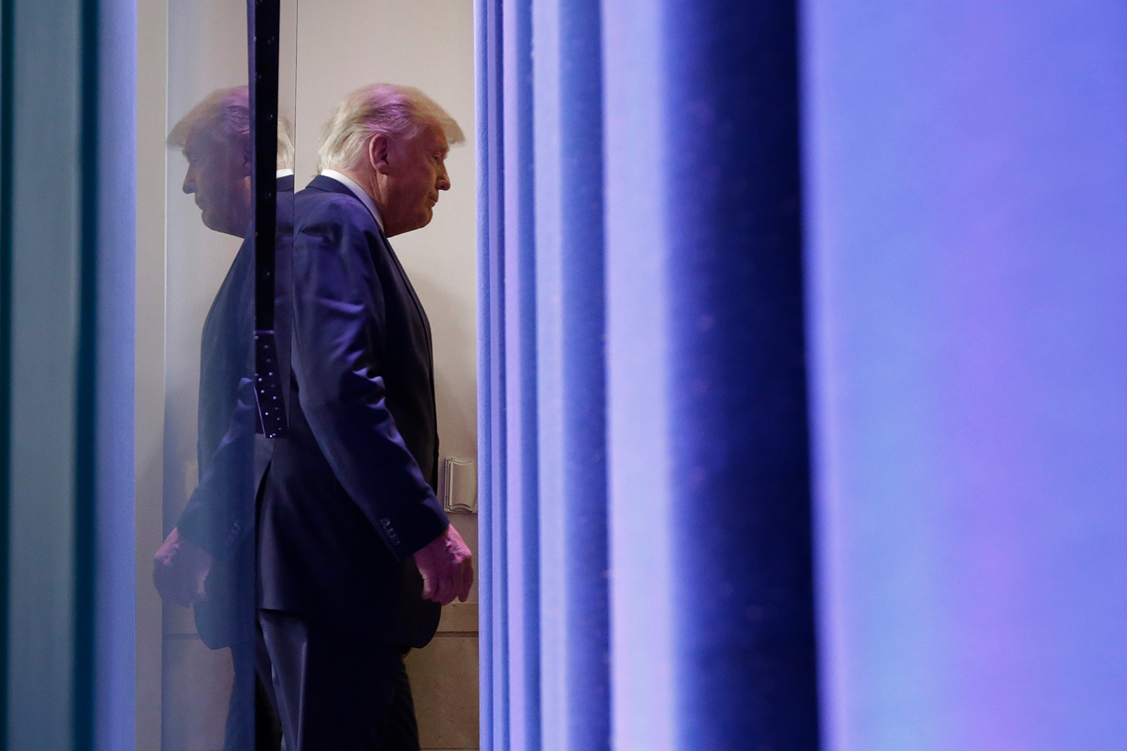 President Donald Trump leaves after speaking in the briefing room at the White House on November 5, in Washington, DC.
