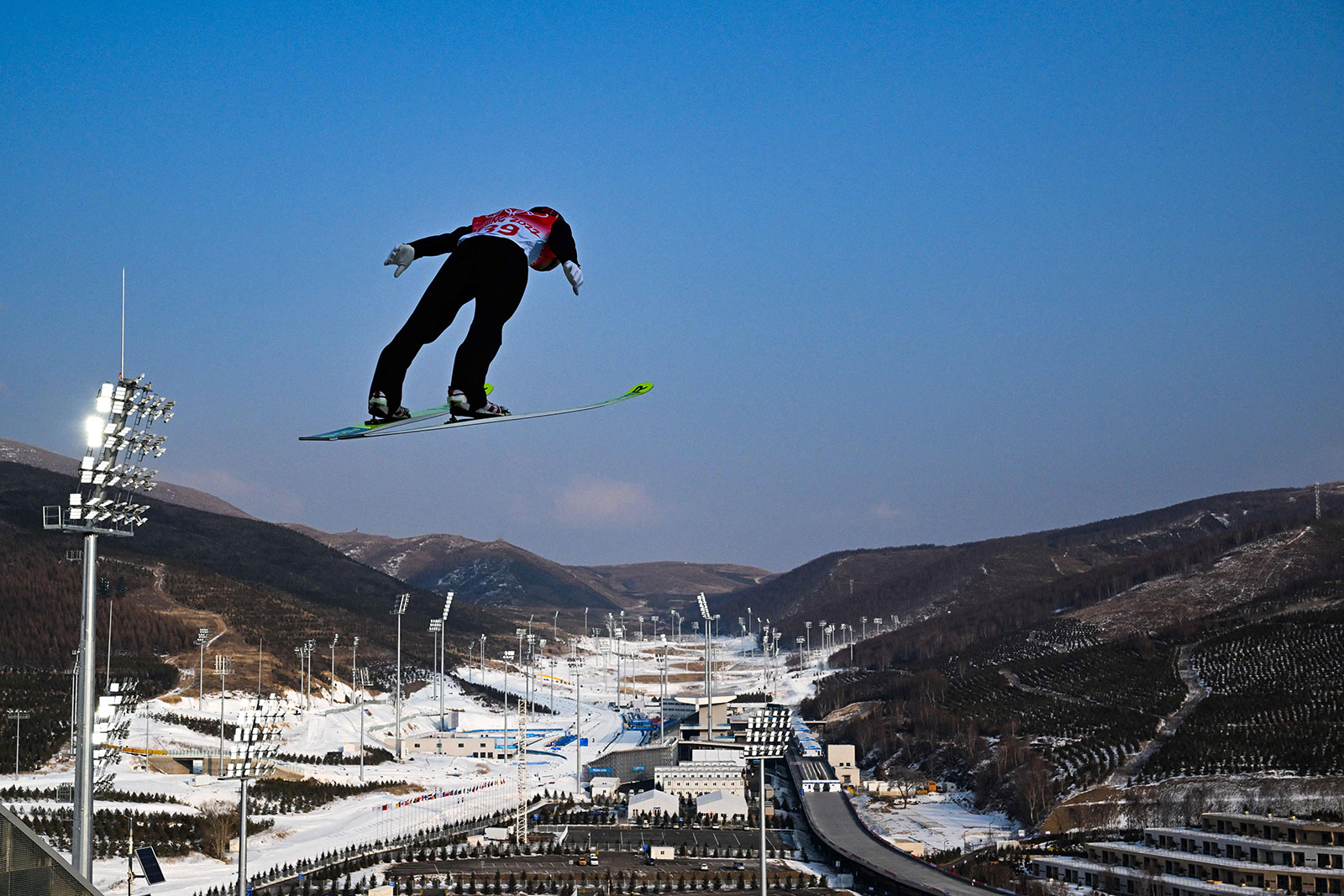 Japan's Ryota Yamamoto competes in the ski jumping portion of the Nordic combined on February 9.