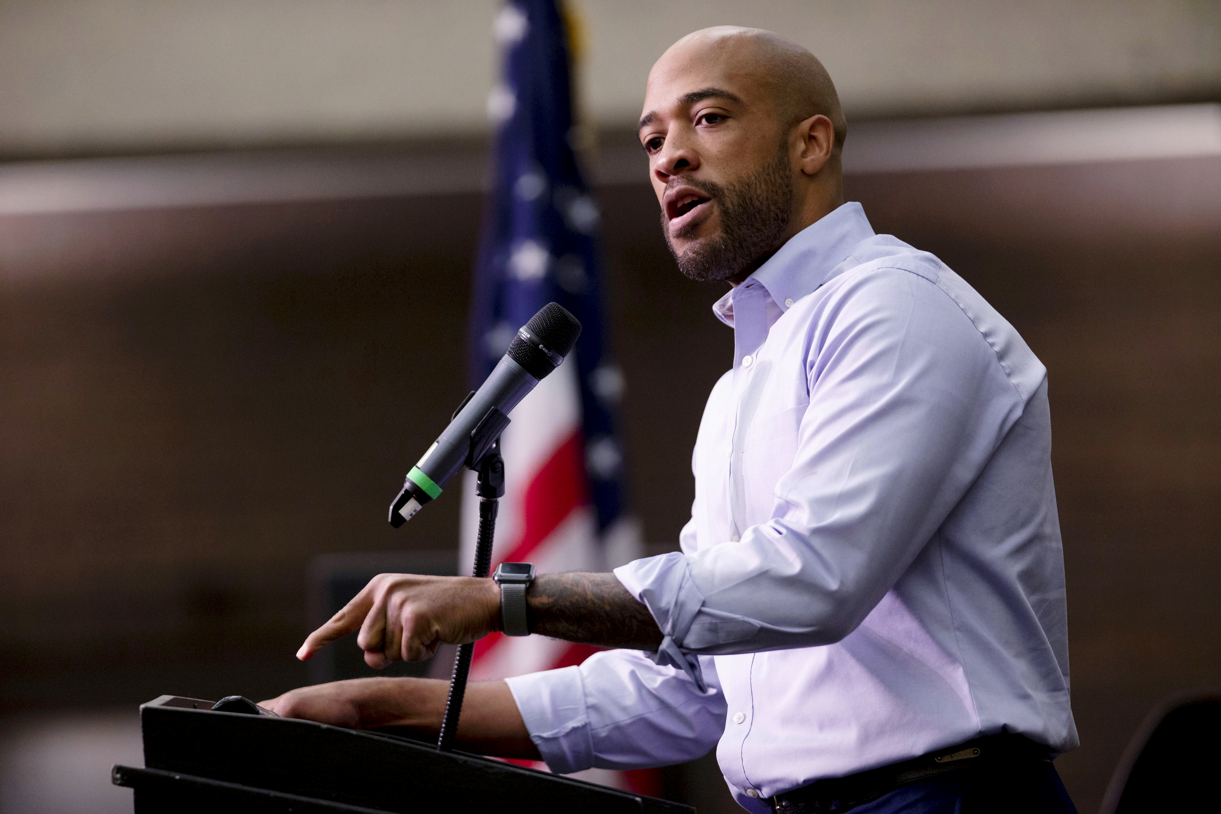 Mandela Barnes speaks during a campaign rally in Milwaukee on October 22, 2018, before taking office as Lieutenant Governor of Wisconsin.