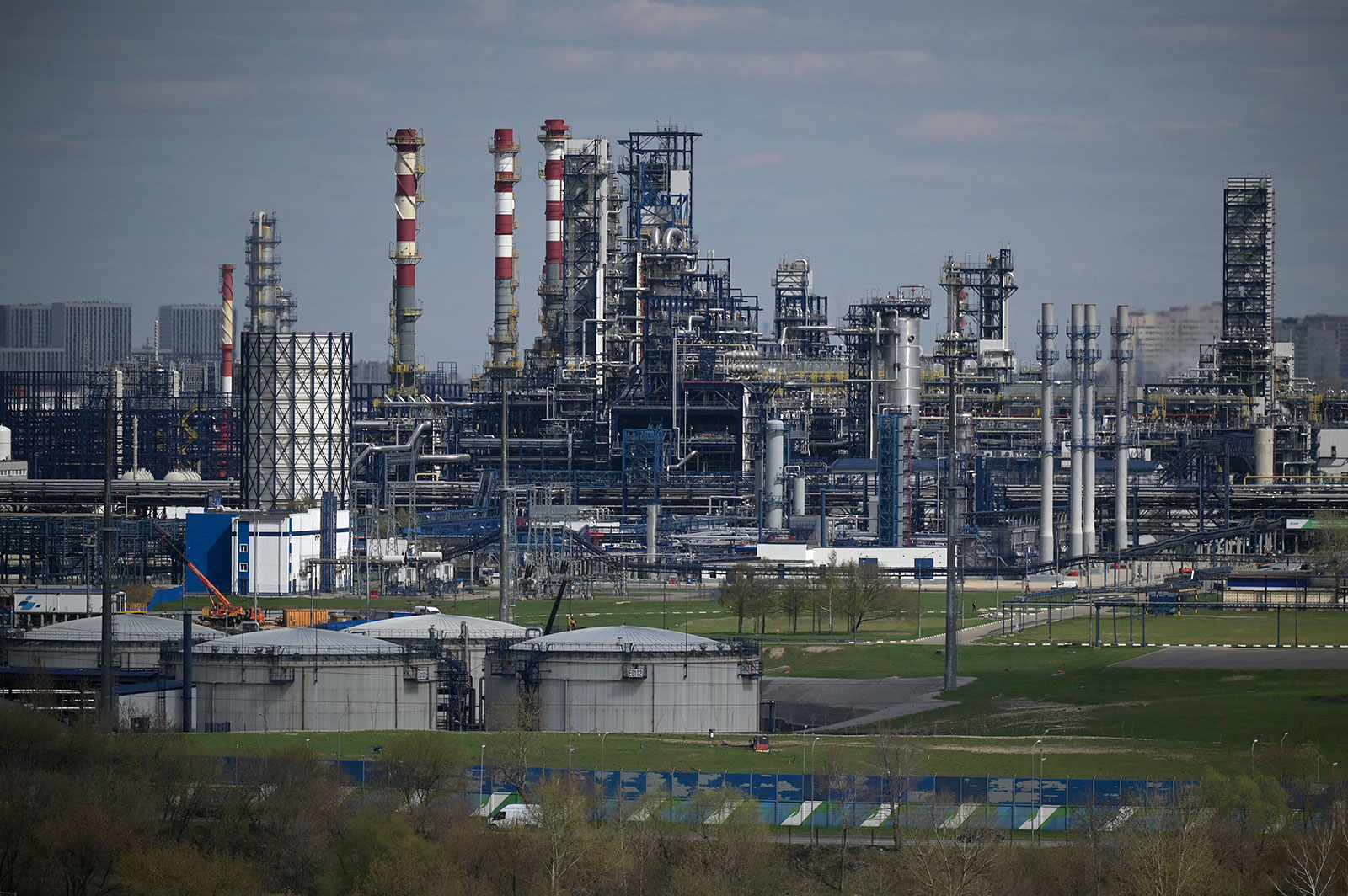 The Gazprom Neft's Moscow oil refinery is seen on the southeastern outskirts of Moscow on April 28.