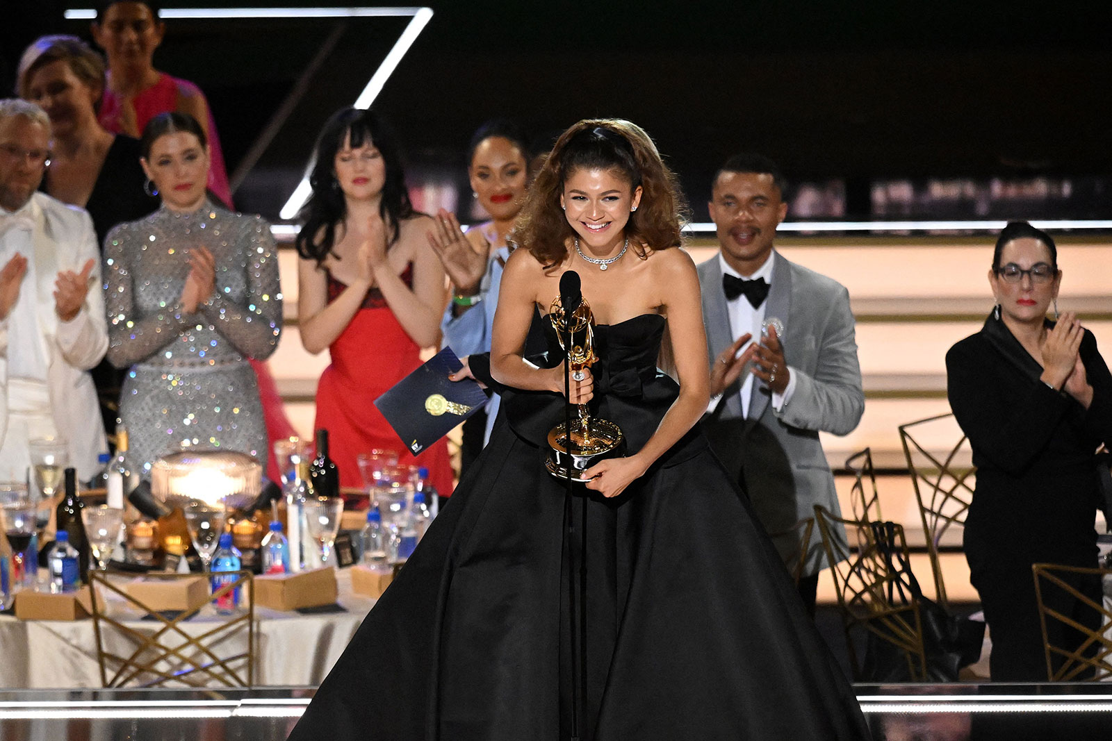 Zendaya accepts the Emmy for outstanding lead actress in a drama series.