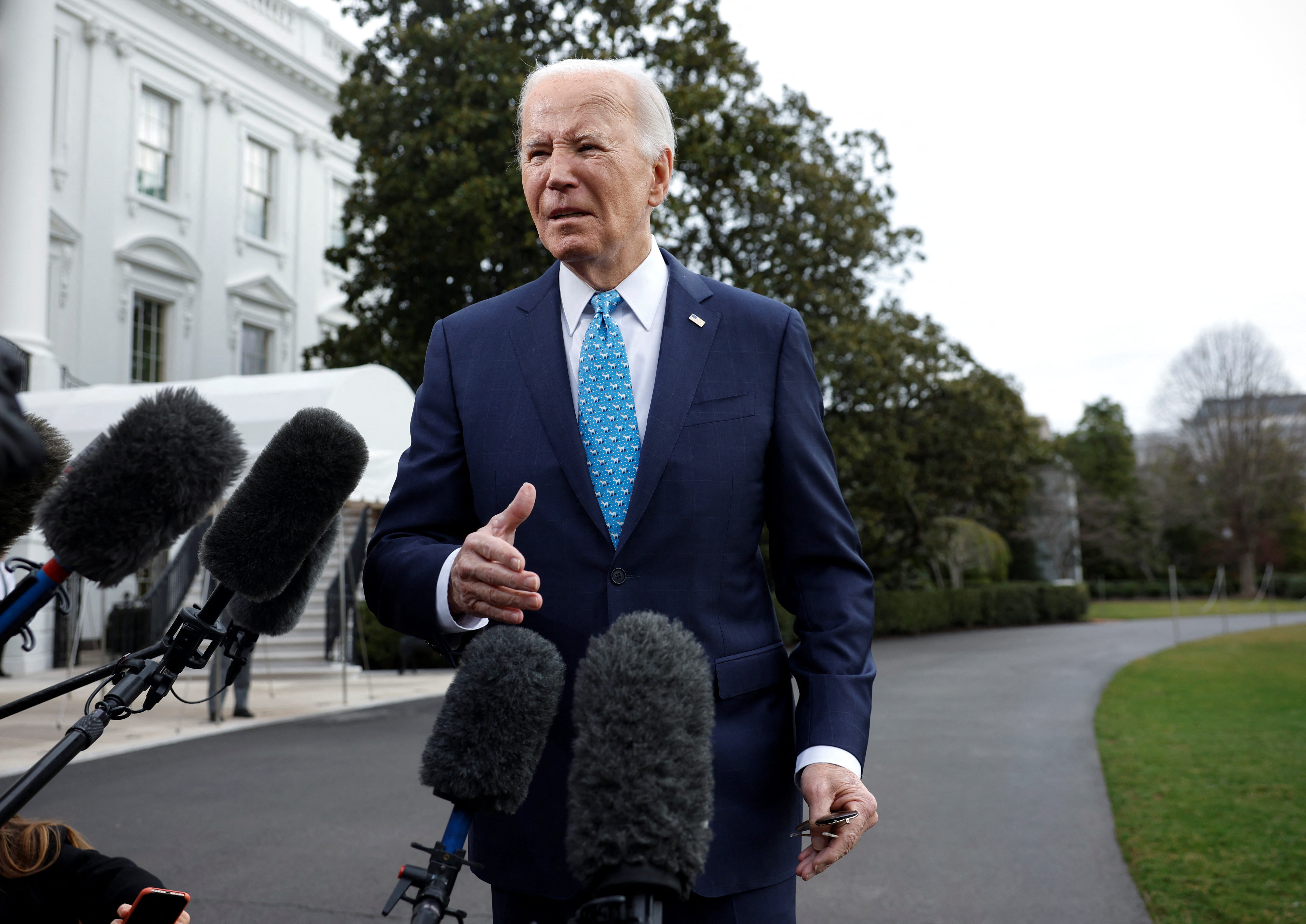 President Joe Biden speaks to the media at the White House in Washington, DC, on January 30.