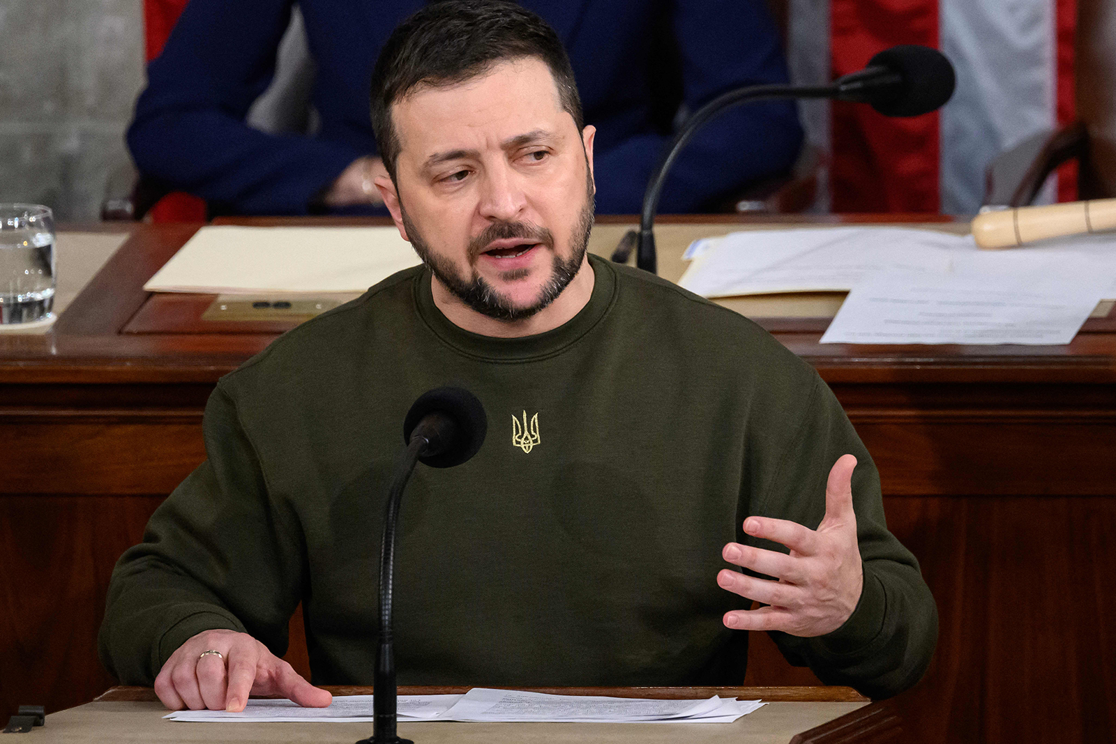 Volodymyr Zelensky addresses the US Congress at the US Capitol in Washington, DC on December 21, 2022.