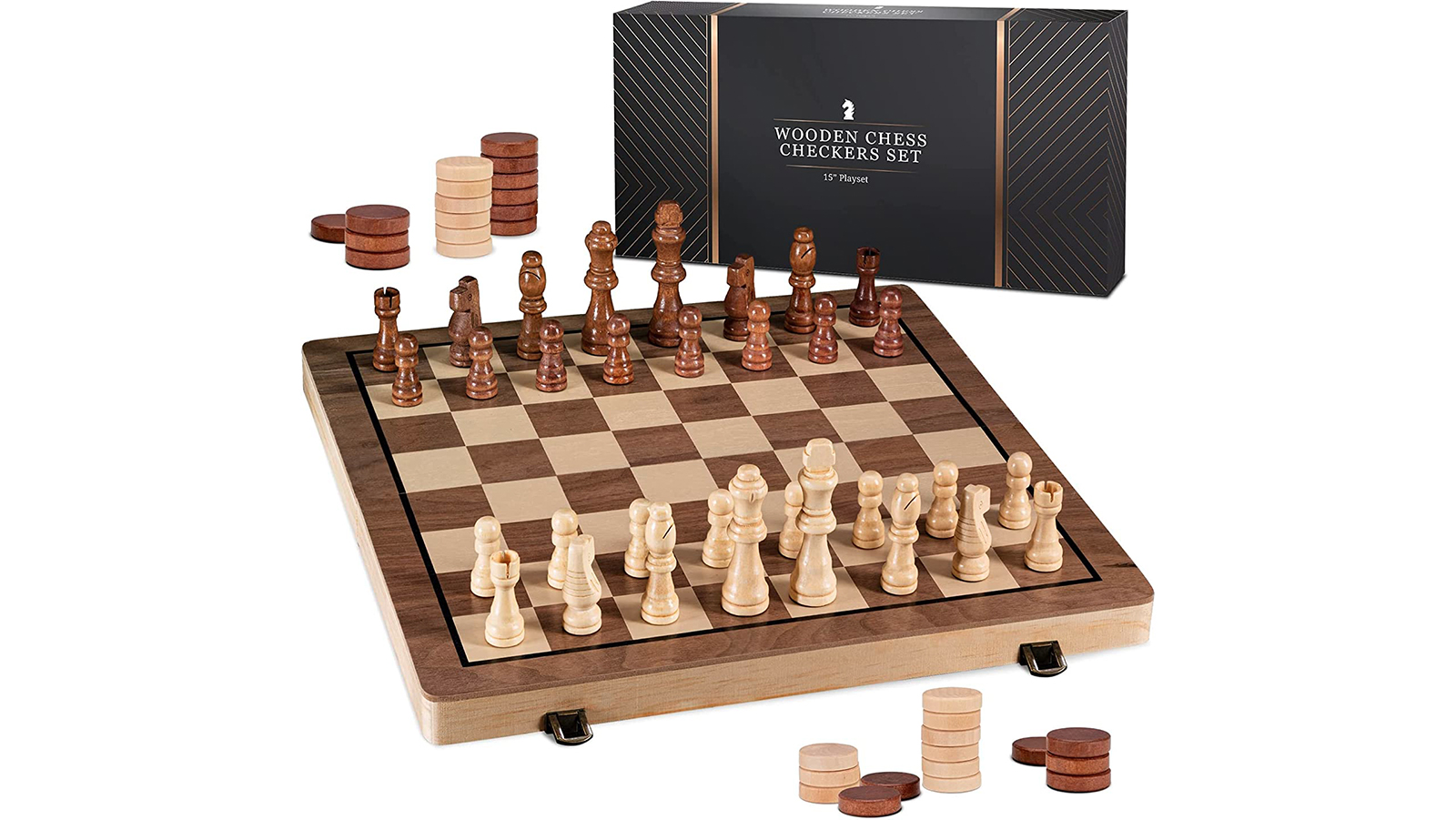 Chess Wooden Checkers Folding Board Game Box Set Vintage Checkers