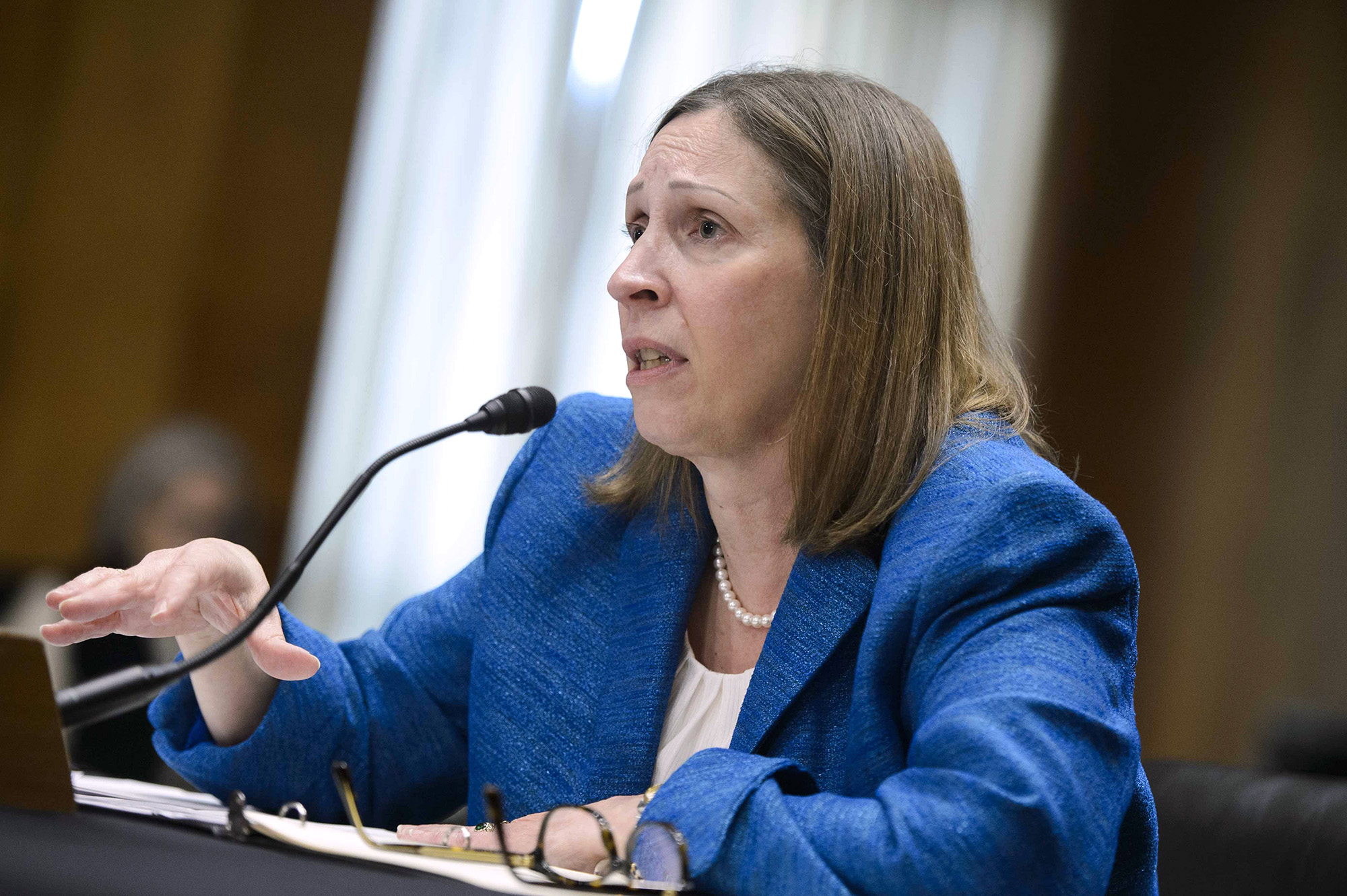Lynne Tracy testifies during a Senate Foreign Relations nomination hearing to be the Ambassador to the Russian Federation at the U.S. Capitol in Washington, D.C, on November 30.